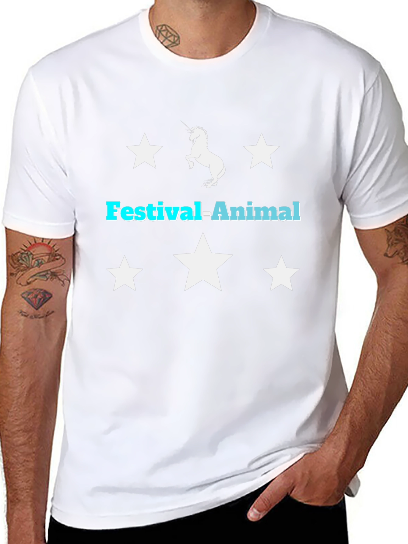 Festival-Animal Unicorn Star Graphic Black T-Shirt