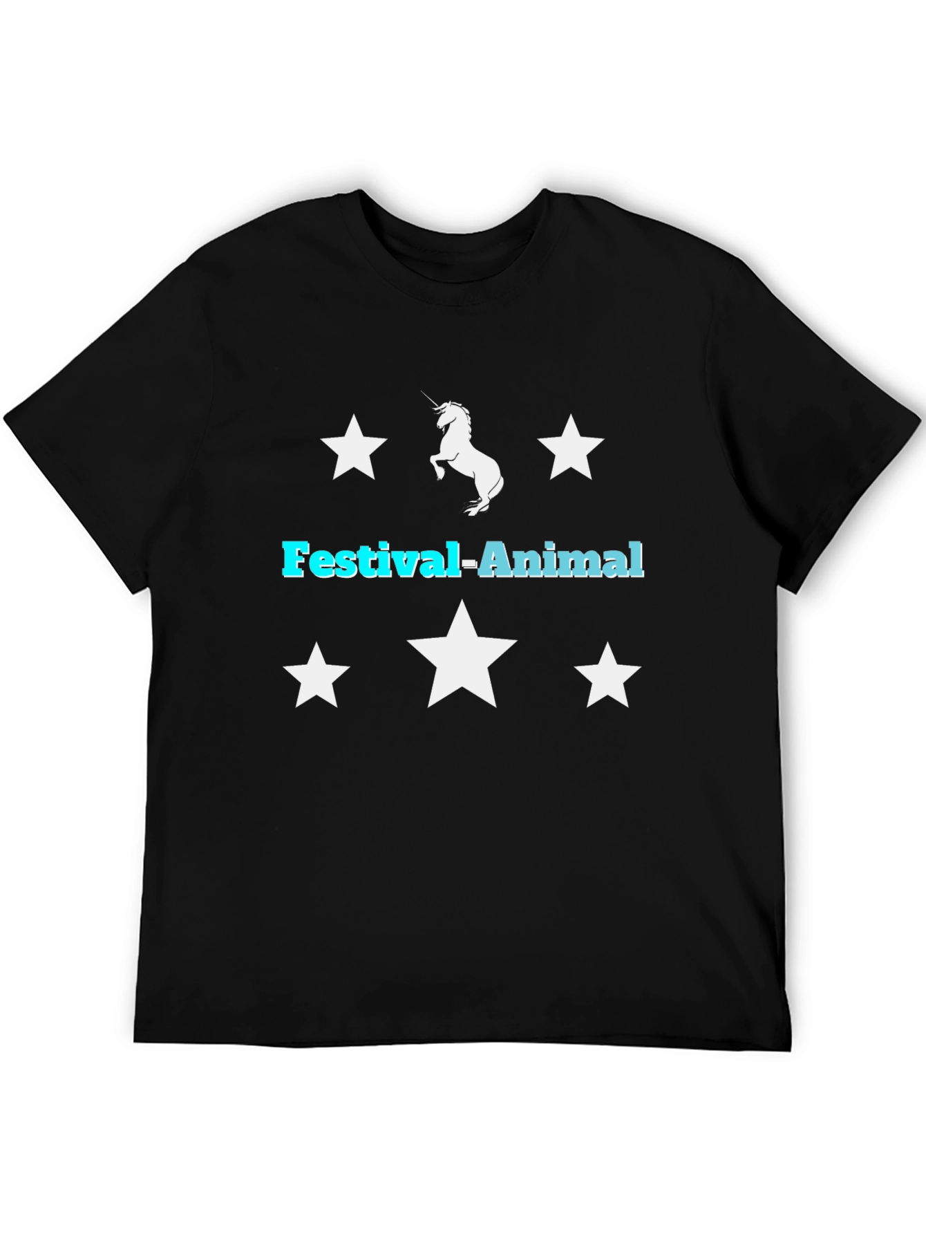 Festival-Animal Unicorn Star Graphic Black T-Shirt