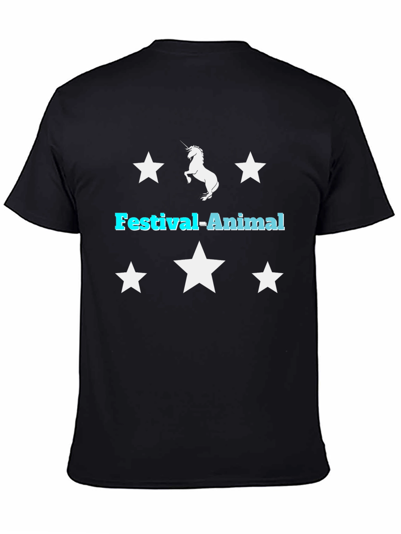Festival-Animal Unicorn Star Graphic Black T-Shirt