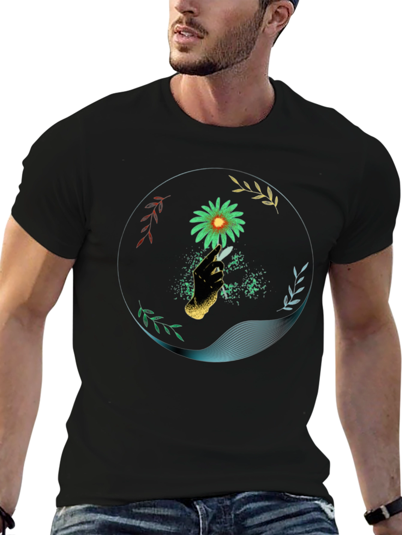 Floral Hand Graphic T-Shirt - Modern Design