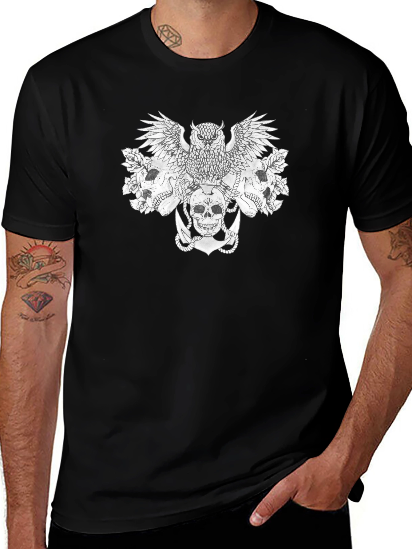 Skull & Owl Graphic Black Tee