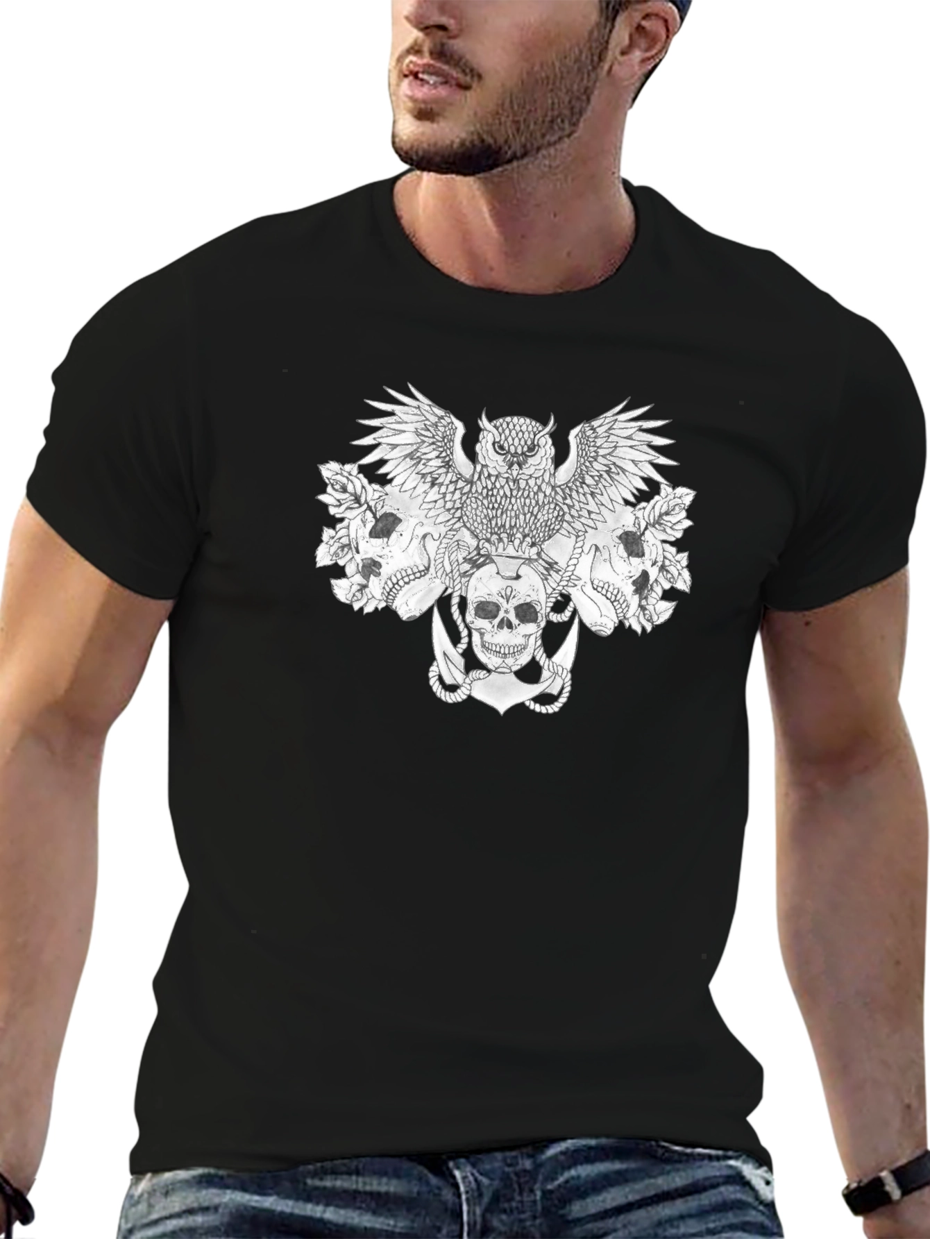 Skull & Owl Graphic Black Tee
