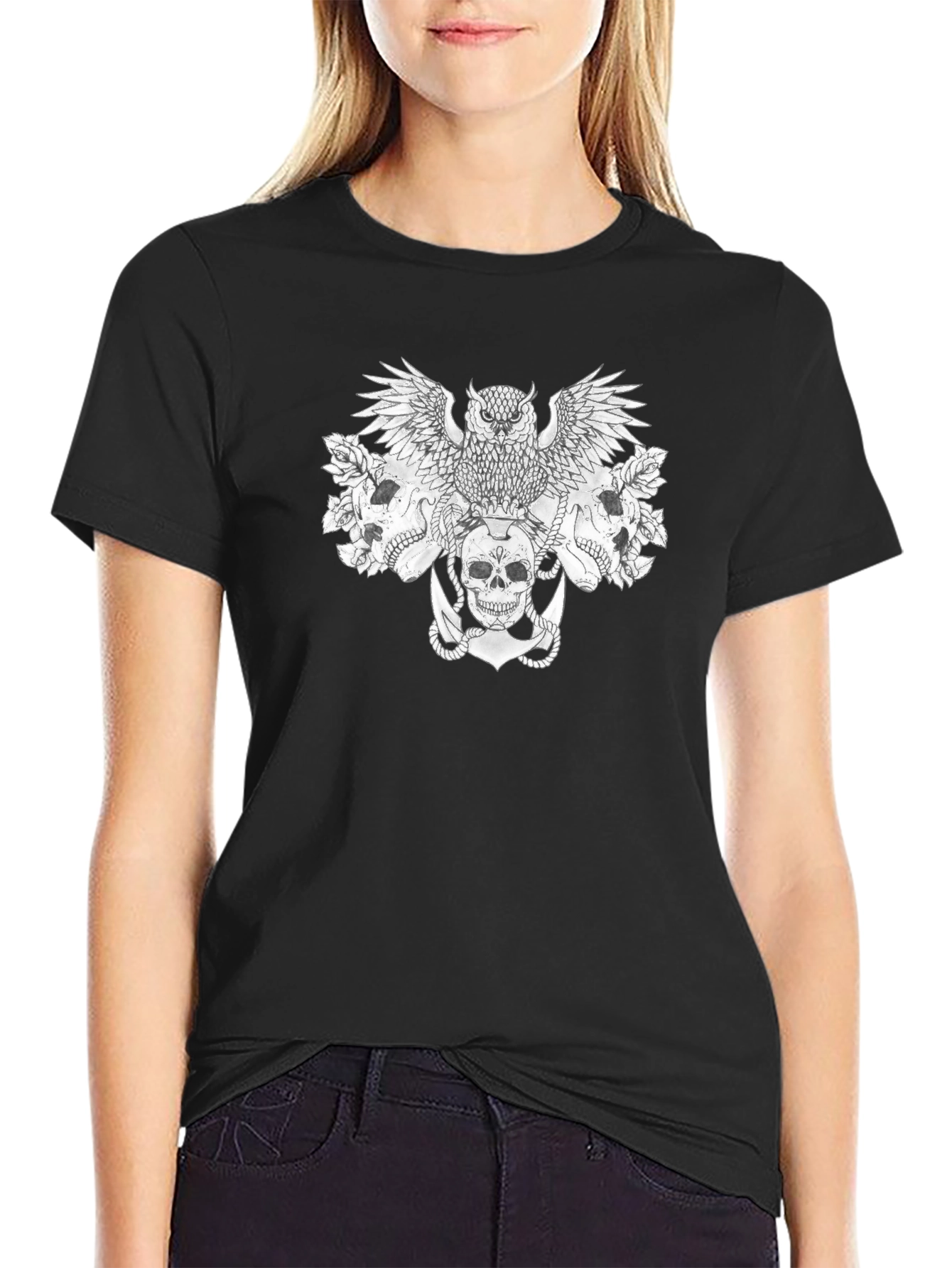 Skull & Owl Graphic Black Tee
