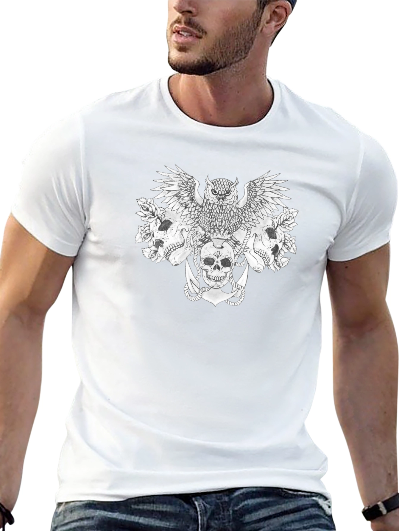 Skull & Owl Graphic Black Tee