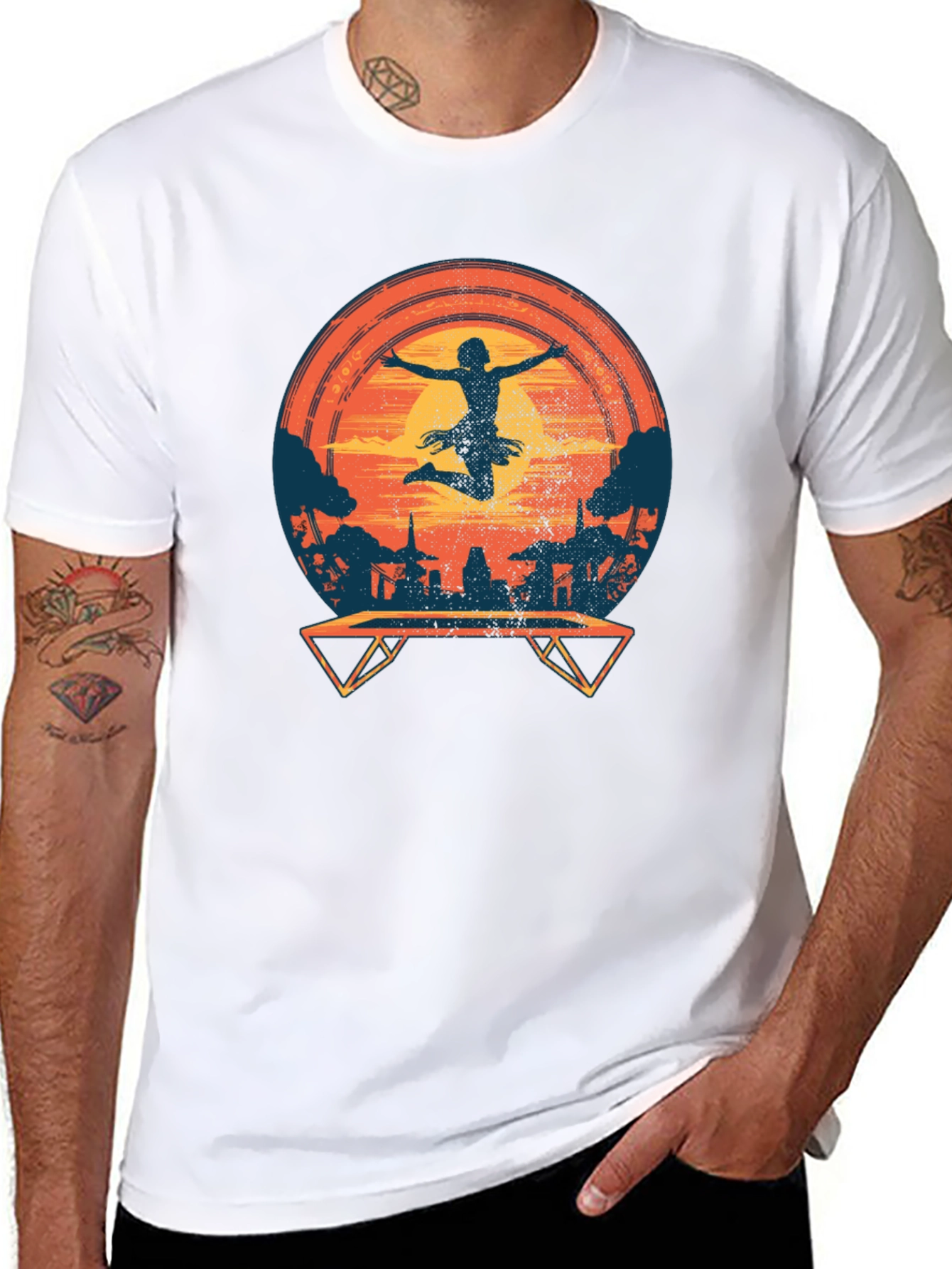 Silhouette Trampoline Sunset Graphic Tee