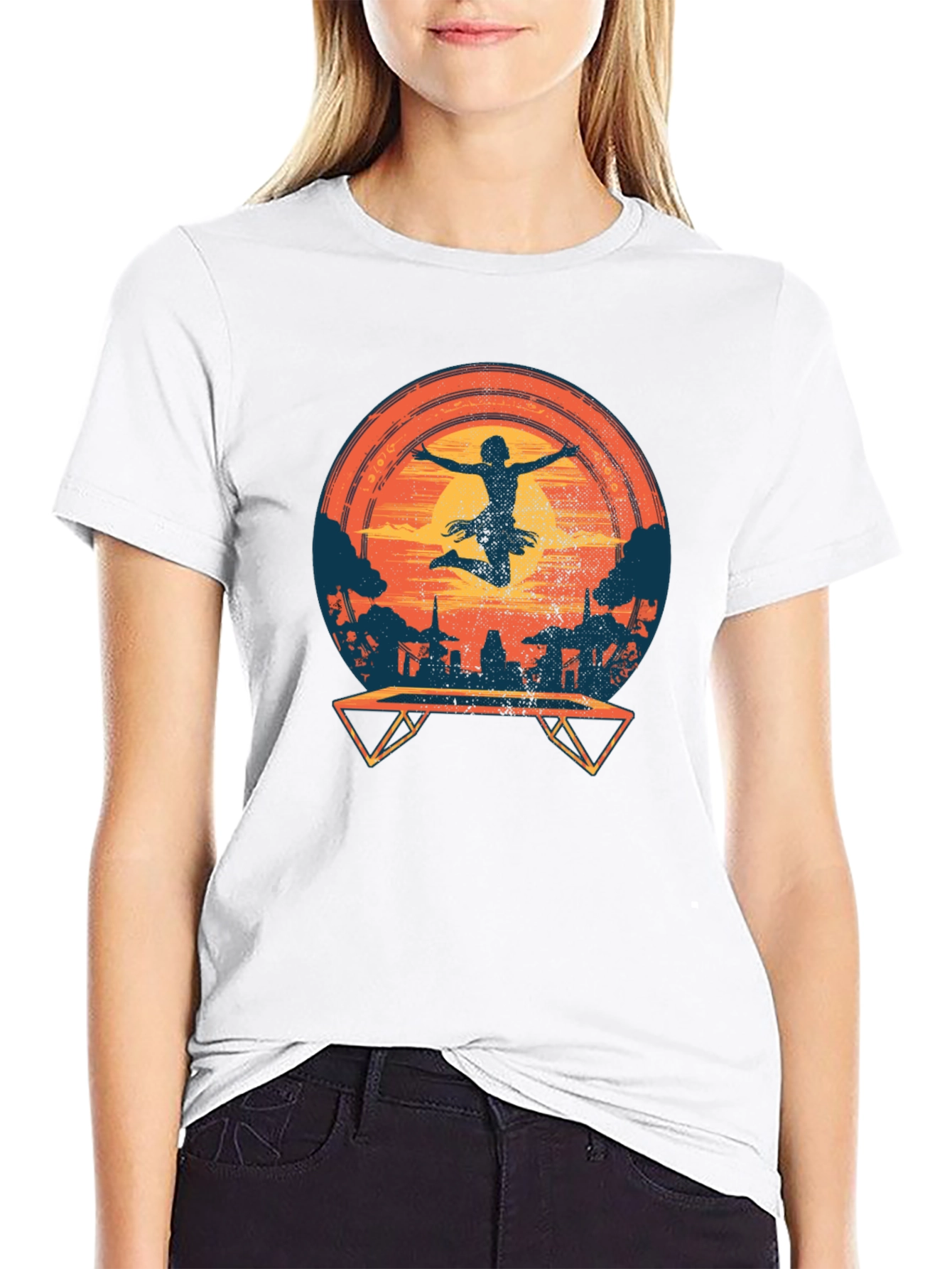 Silhouette Trampoline Sunset Graphic Tee