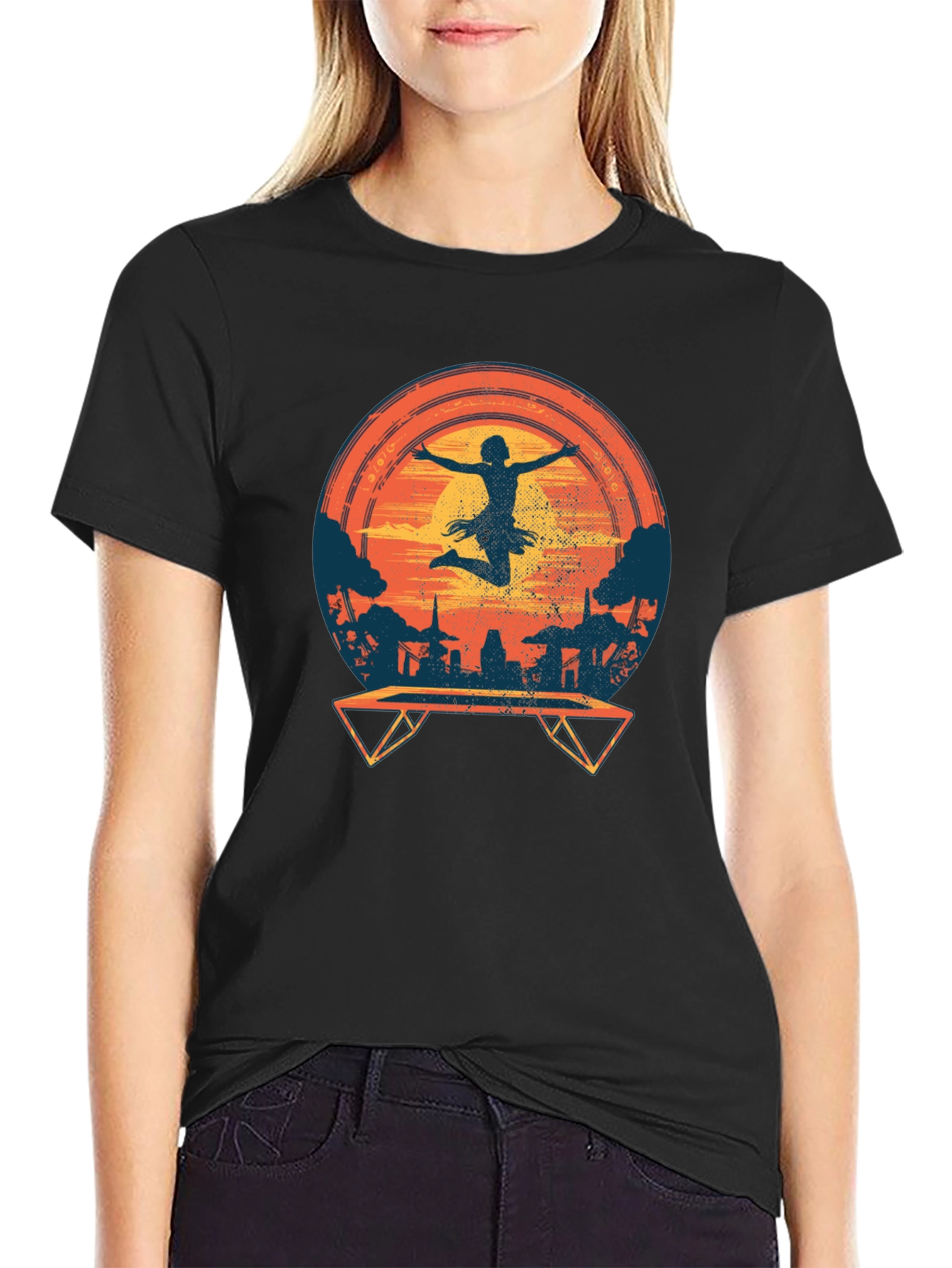 Silhouette Trampoline Sunset Graphic Tee