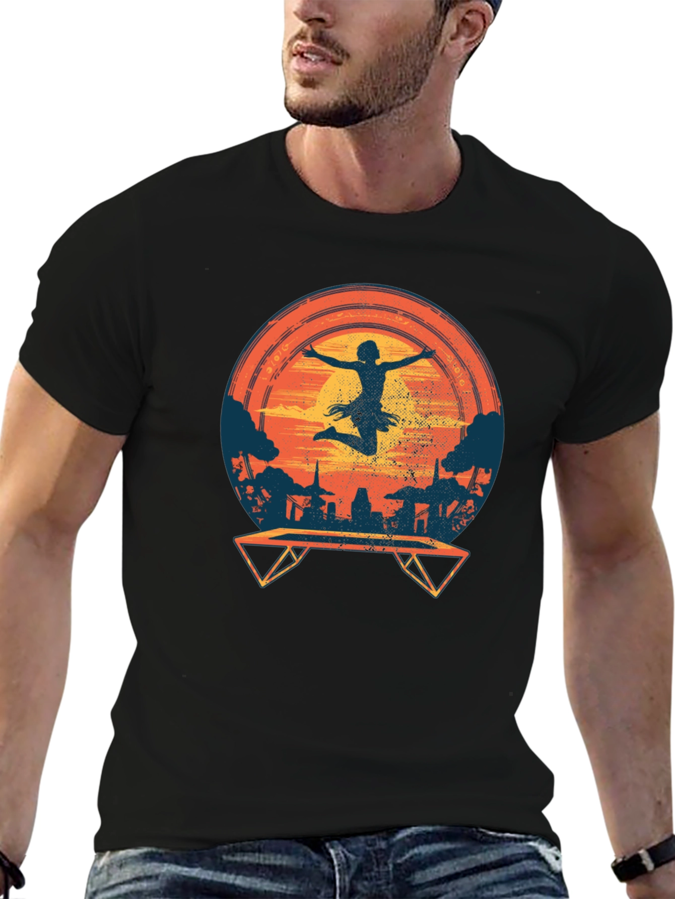 Silhouette Trampoline Sunset Graphic Tee