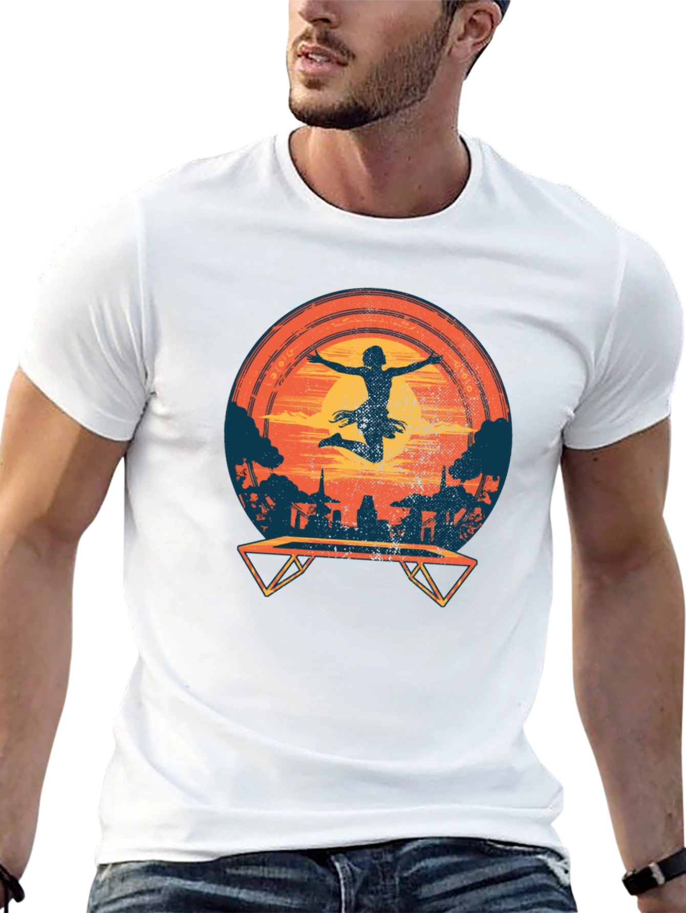 Silhouette Trampoline Sunset Graphic Tee