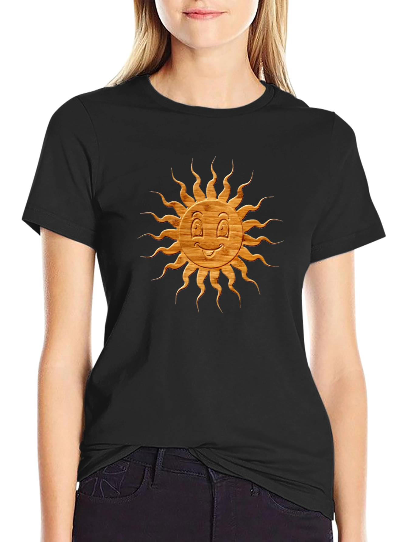 Smiling Sun Graphic Tee - Black Cotton Blend