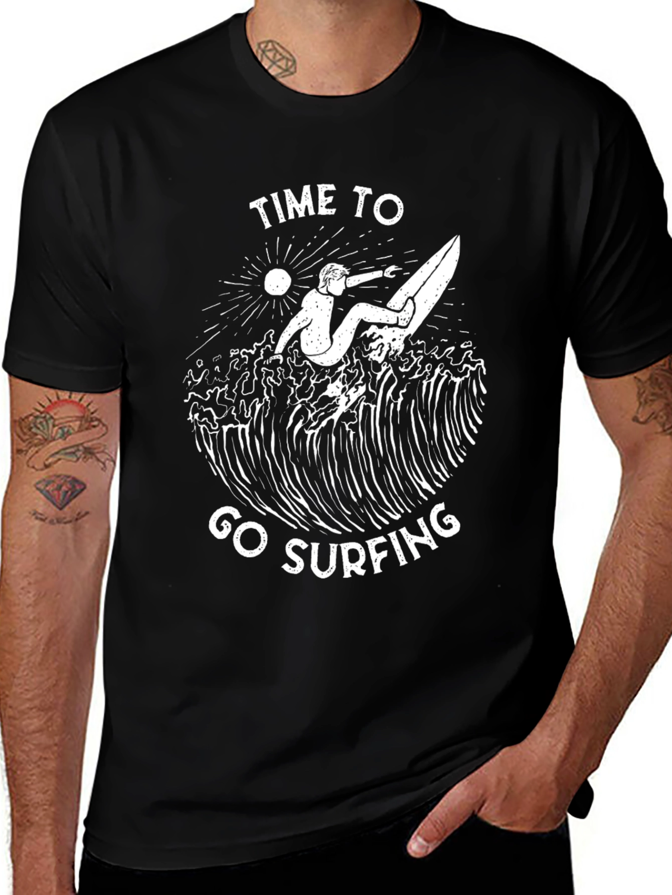Time to Go Surfing Graphic Tee - Black
