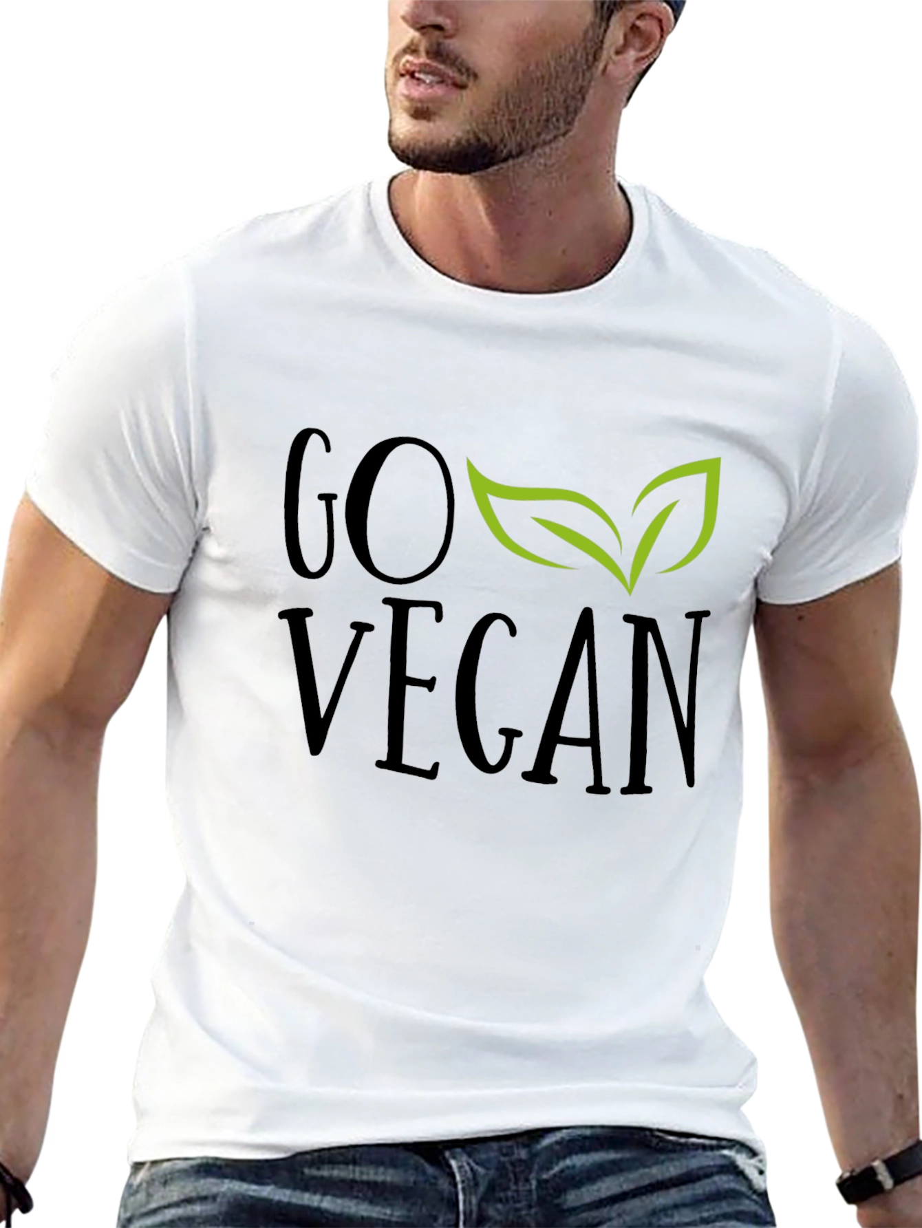 Go Vegan T-Shirt - Black Leaf Design