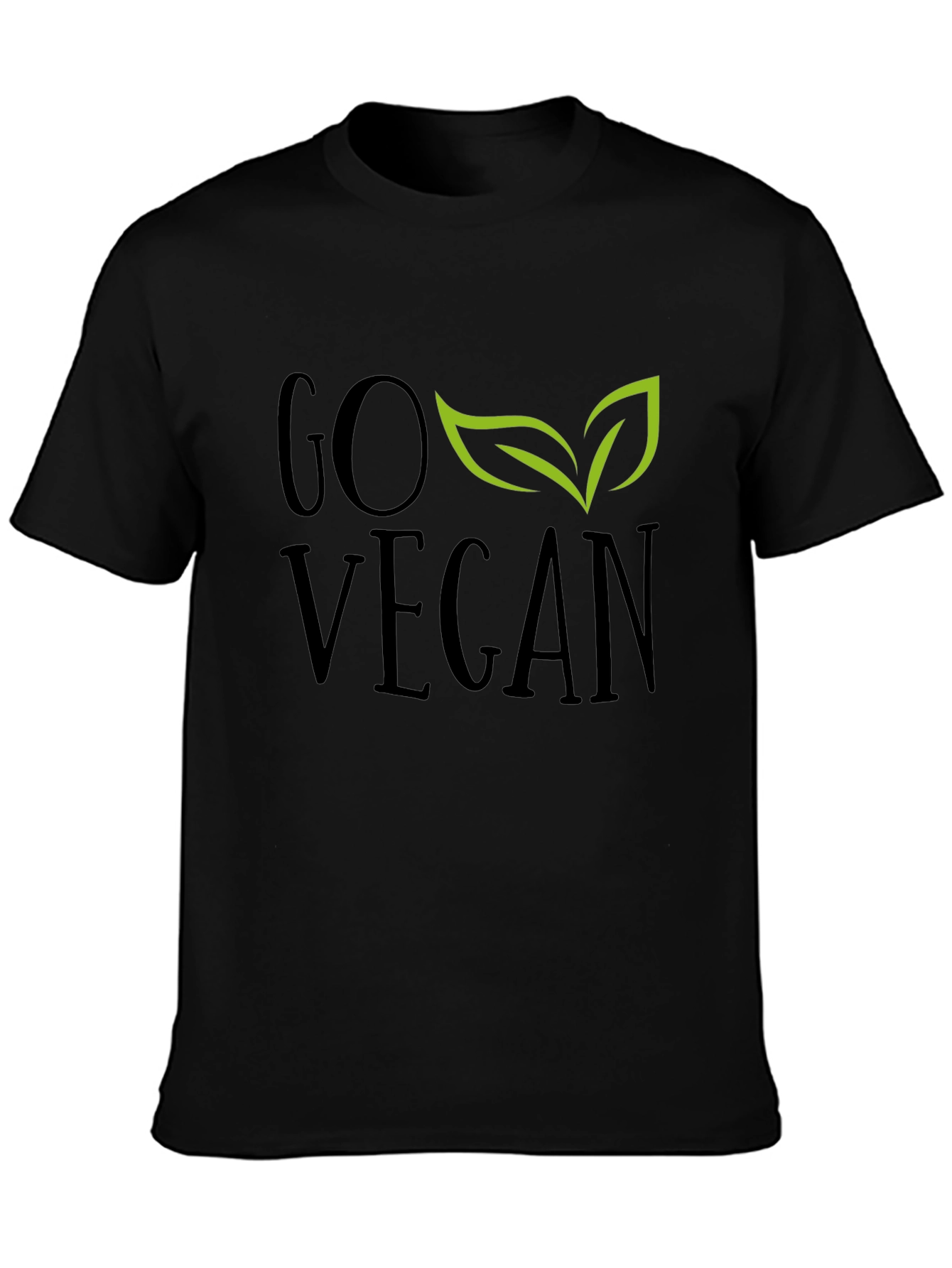 Go Vegan T-Shirt - Black Leaf Design
