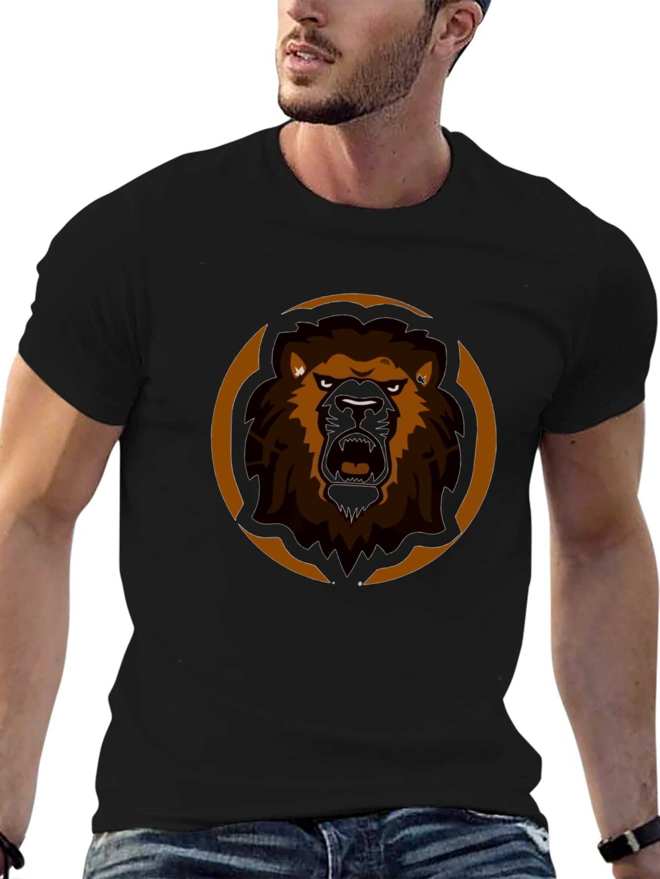 Lion Graphic Tee - Black Cotton Blend T-Shirt