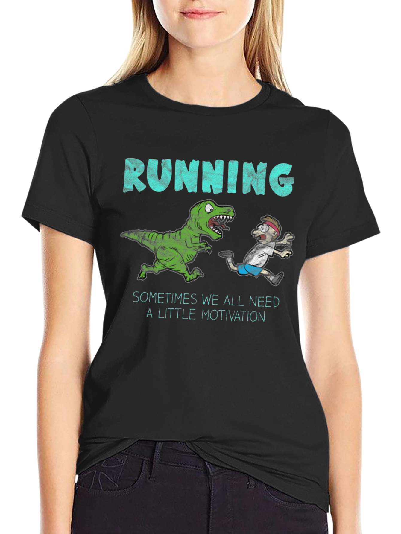 Running Motivation T-Shirt - Dinosaur Chasing Man