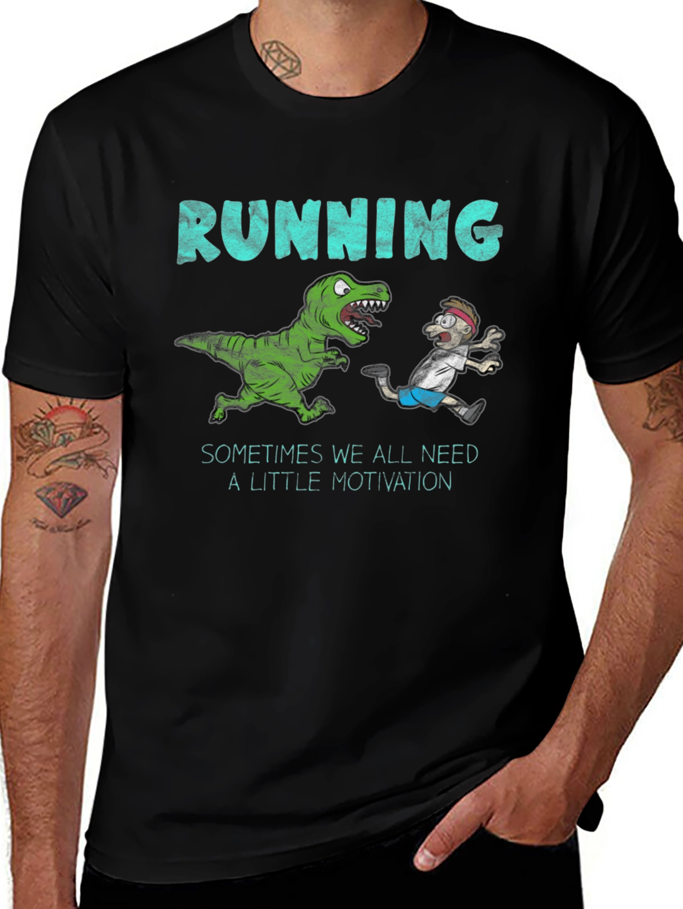 Running Motivation T-Shirt - Dinosaur Chasing Man