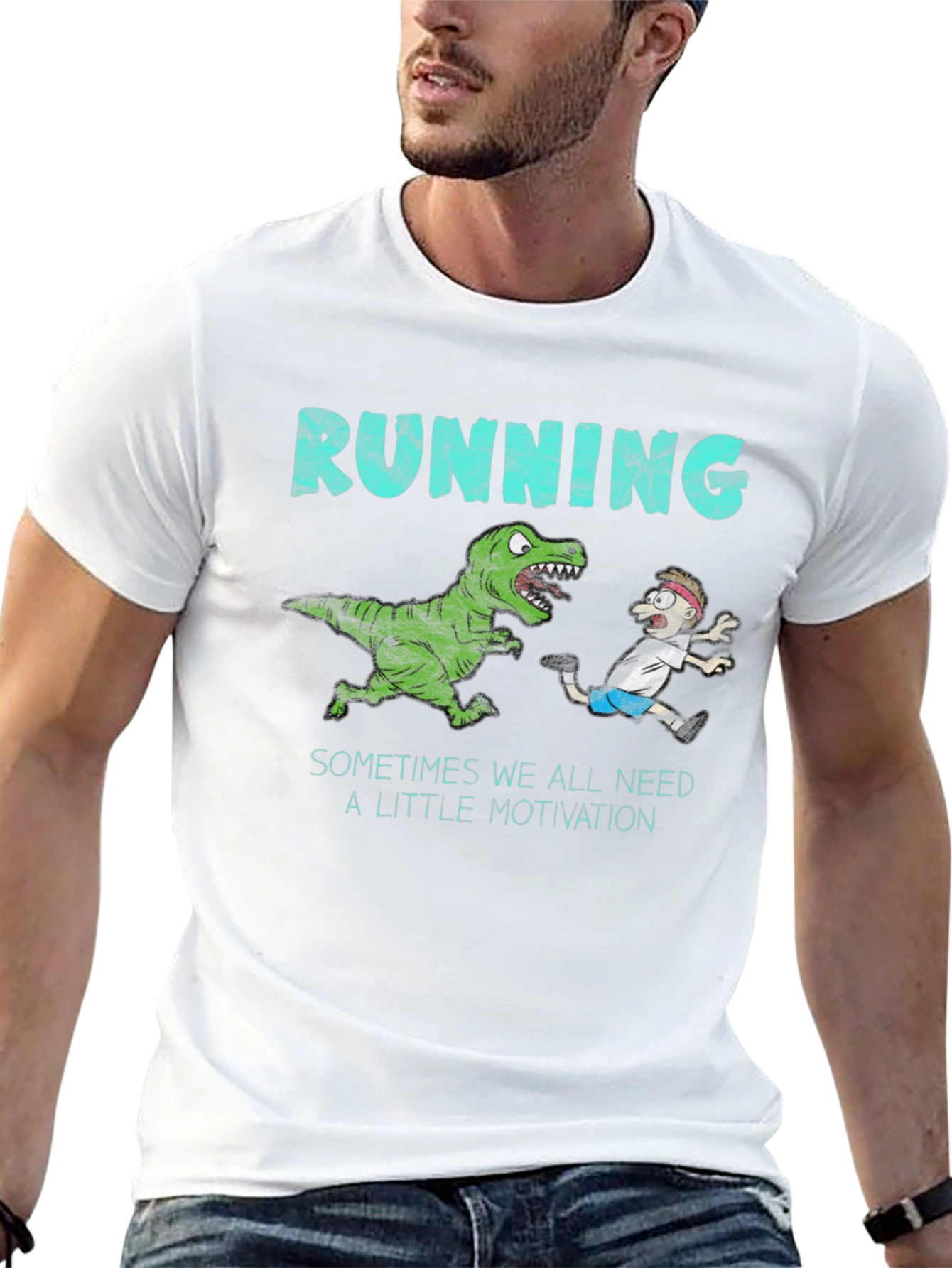 Running Motivation T-Shirt - Dinosaur Chasing Man