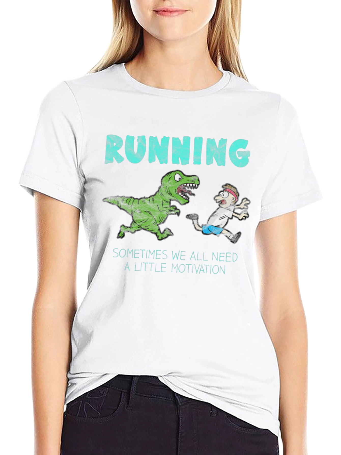 Running Motivation T-Shirt - Dinosaur Chasing Man