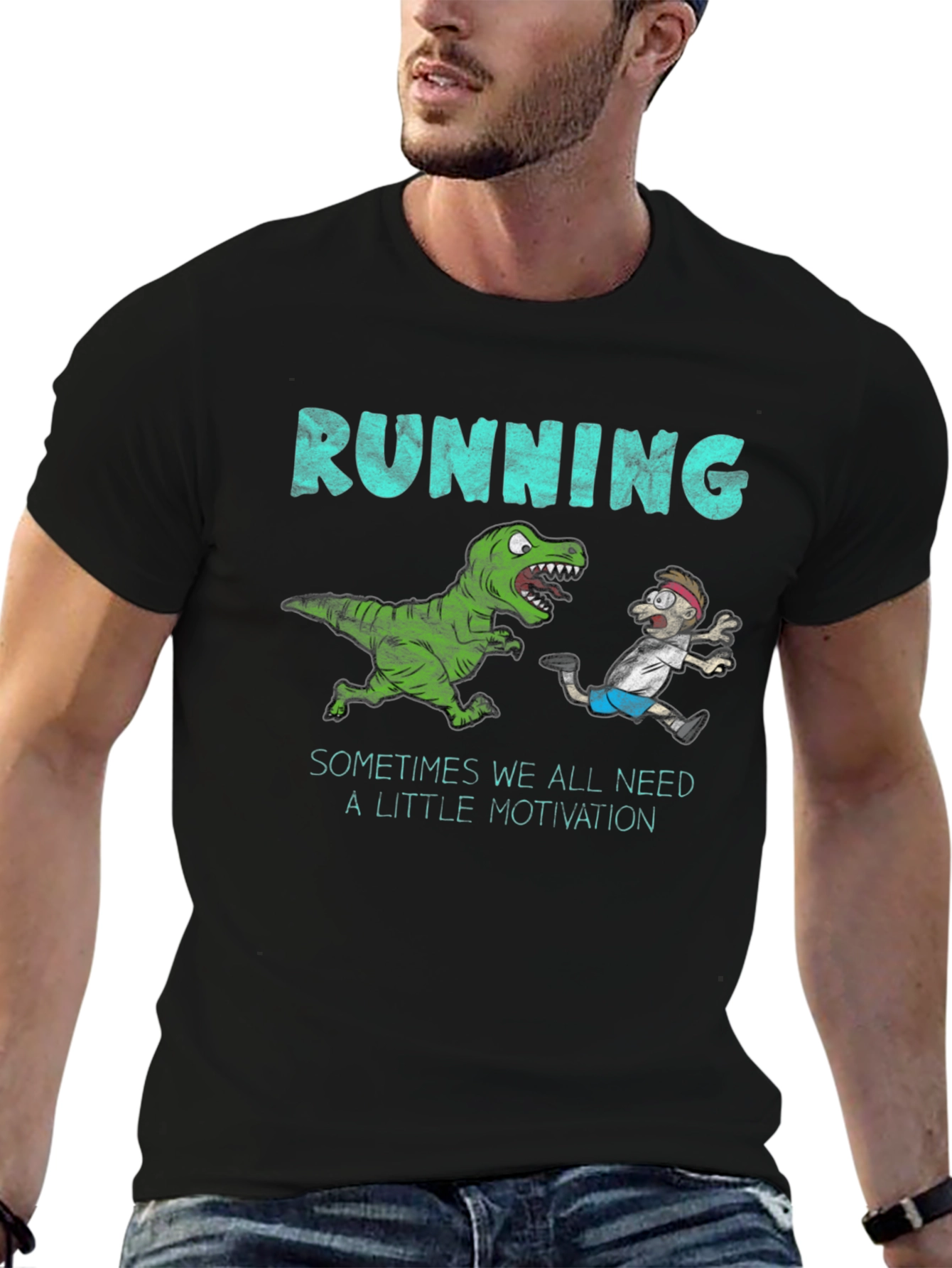 Running Motivation T-Shirt - Dinosaur Chasing Man
