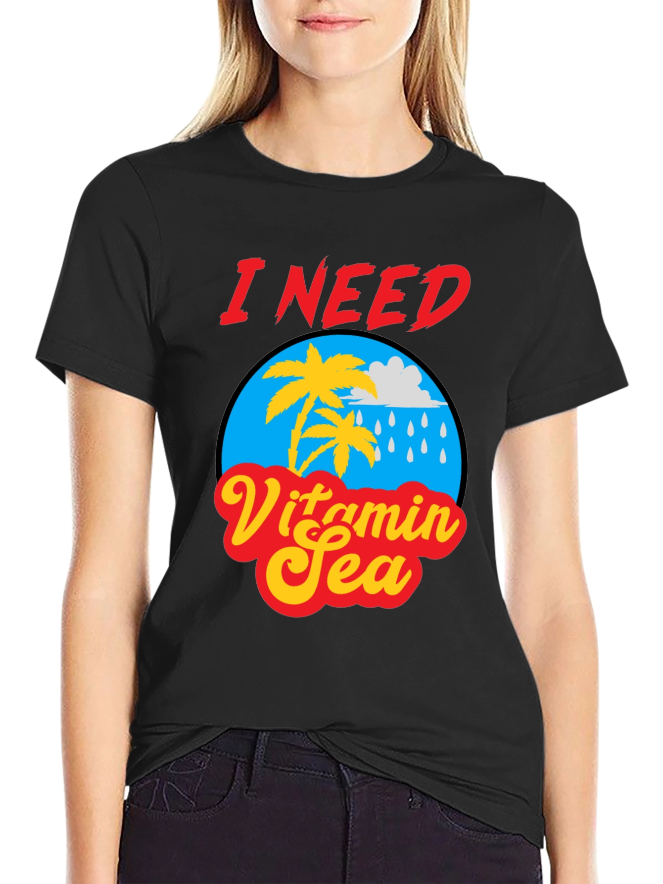 I Need Vitamin Sea Black Graphic T-Shirt