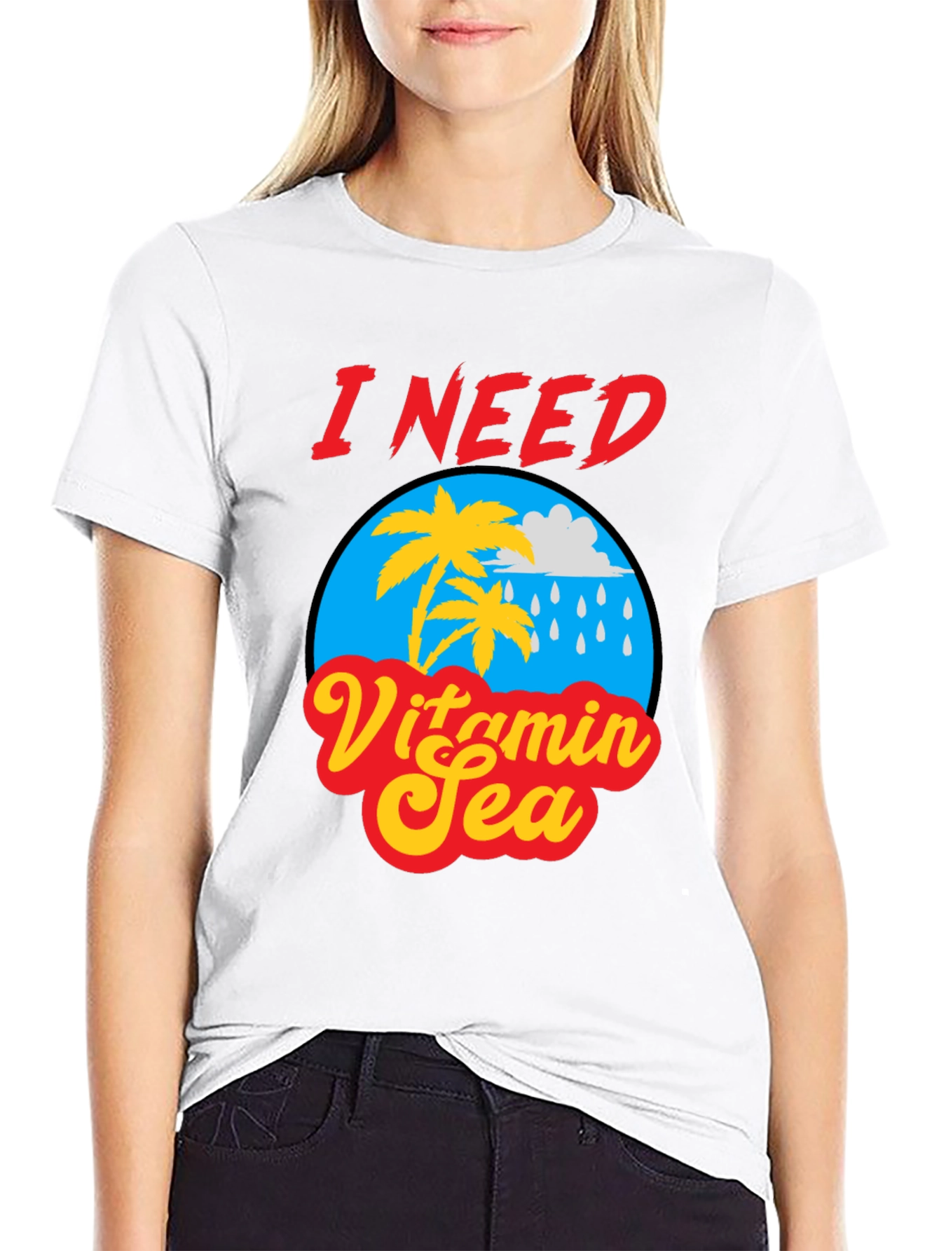 I Need Vitamin Sea Black Graphic T-Shirt
