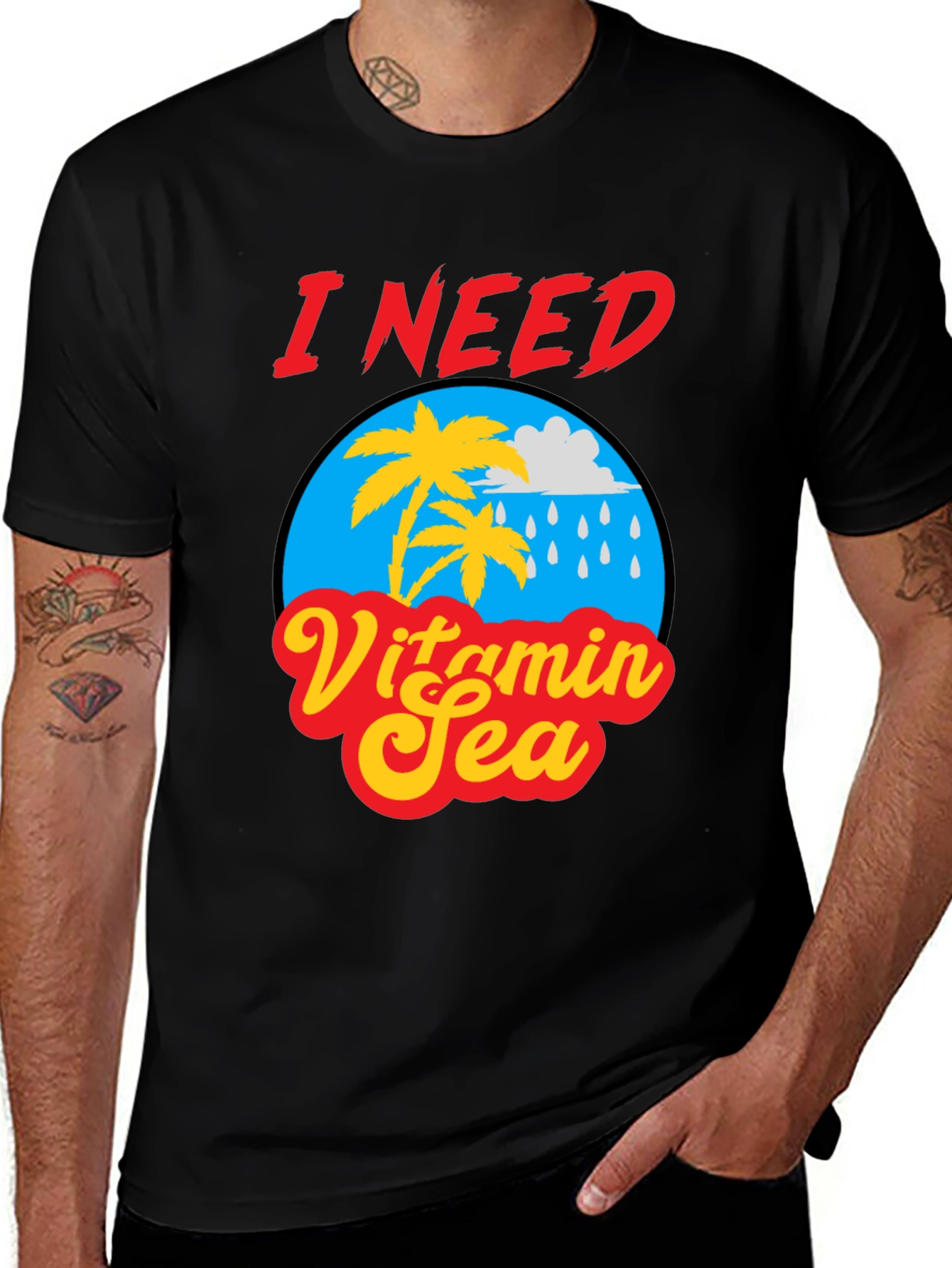I Need Vitamin Sea Black Graphic T-Shirt