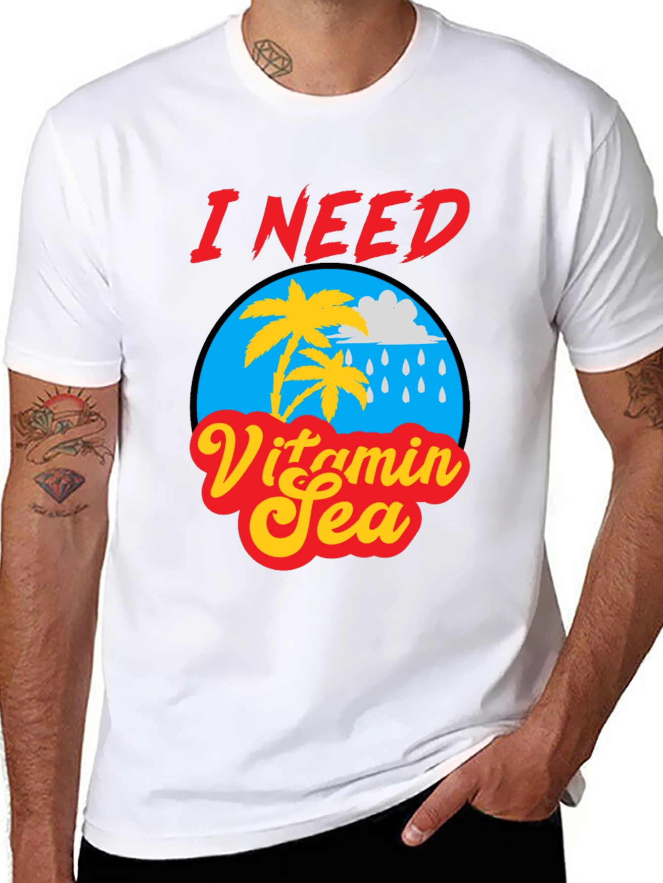 I Need Vitamin Sea Black Graphic T-Shirt