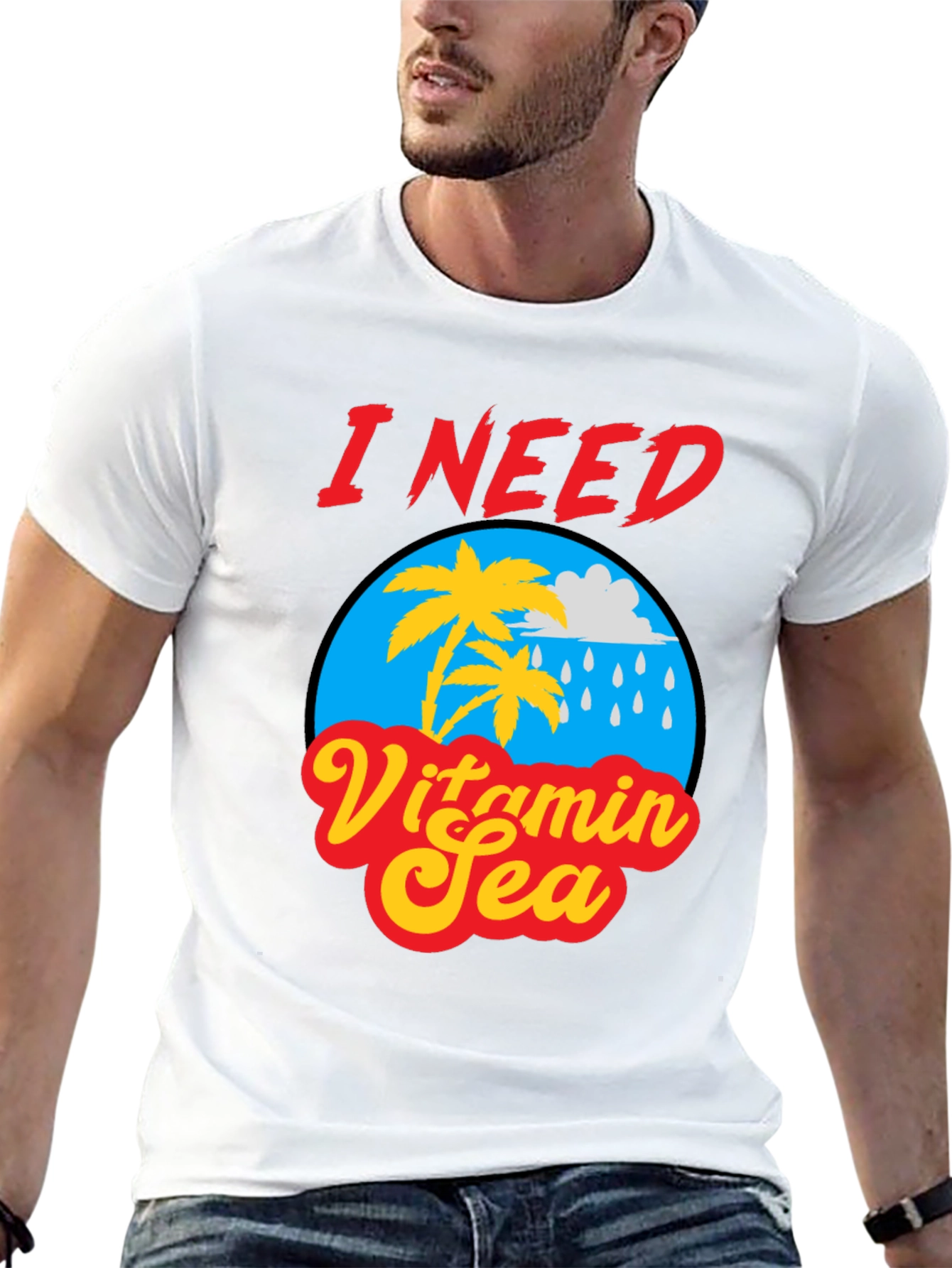 I Need Vitamin Sea Black Graphic T-Shirt