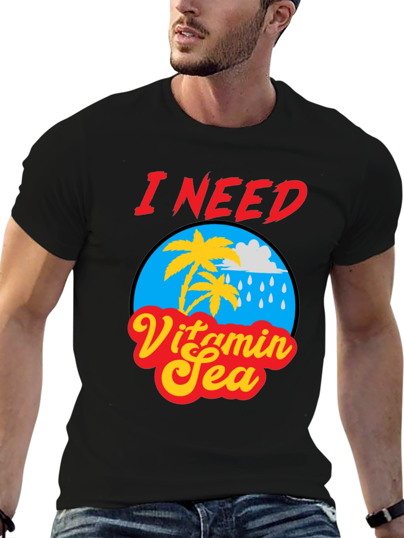 I Need Vitamin Sea Black Graphic T-Shirt