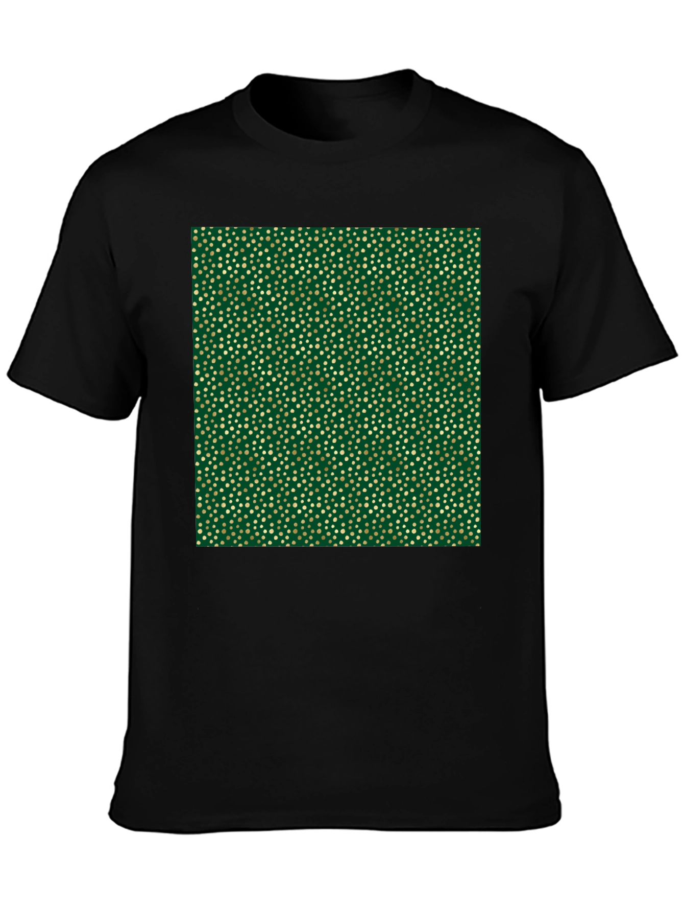 Stylish Black Tee with Unique Gold & Green Pattern