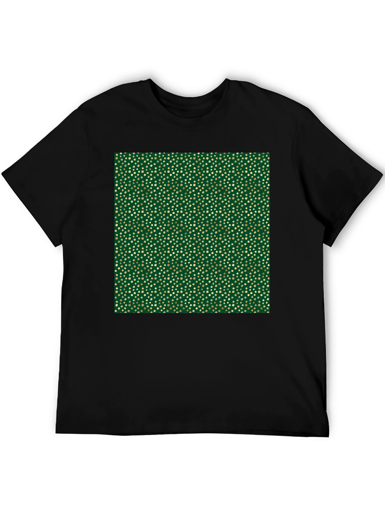 Stylish Black Tee with Unique Gold & Green Pattern