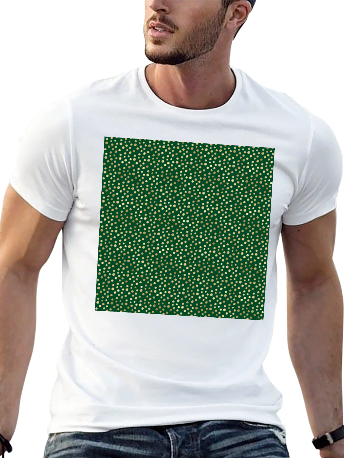 Stylish Black Tee with Unique Gold & Green Pattern