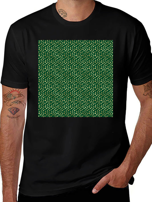 Stylish Black Tee with Unique Gold & Green Pattern