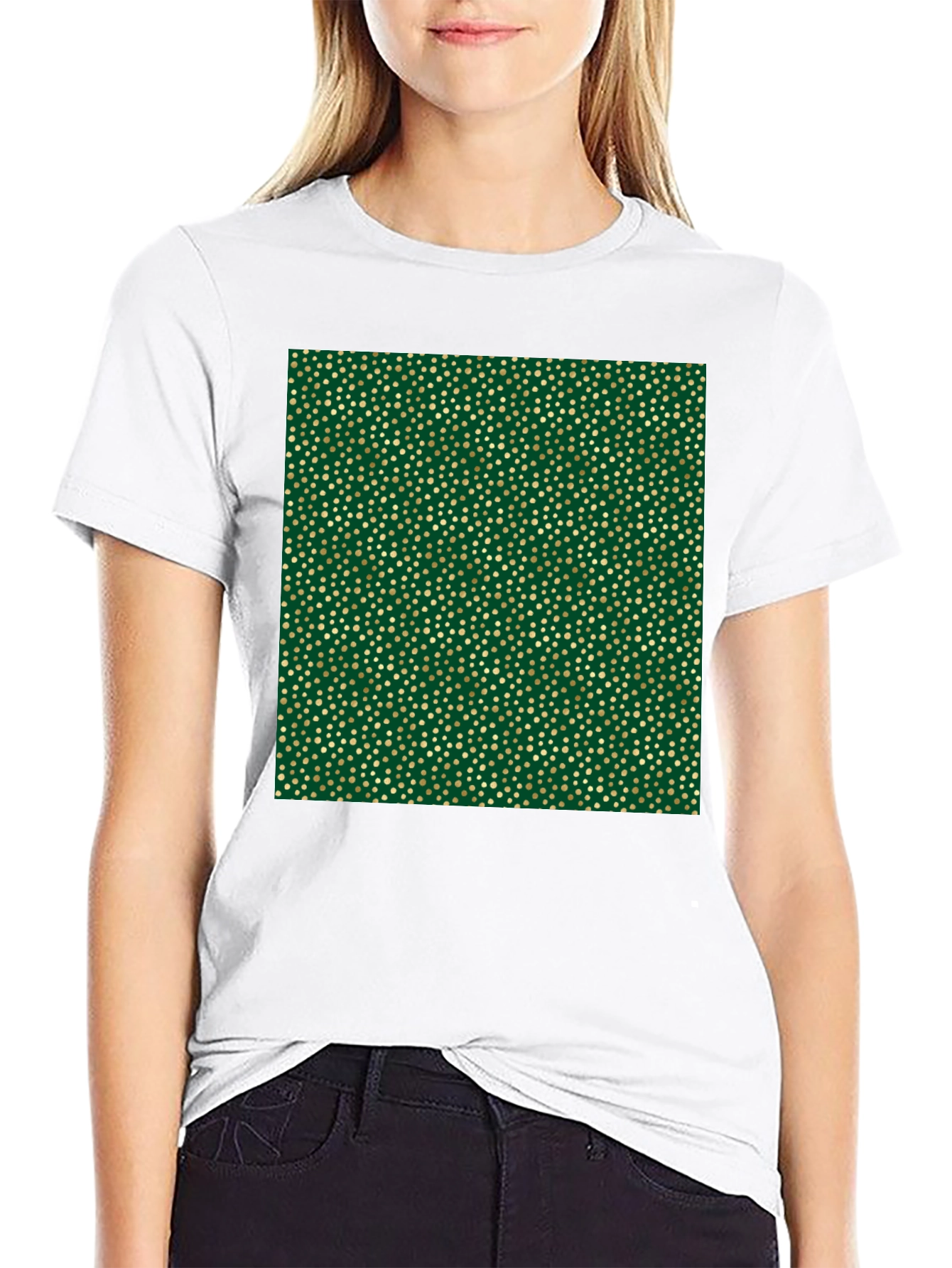 Stylish Black Tee with Unique Gold & Green Pattern