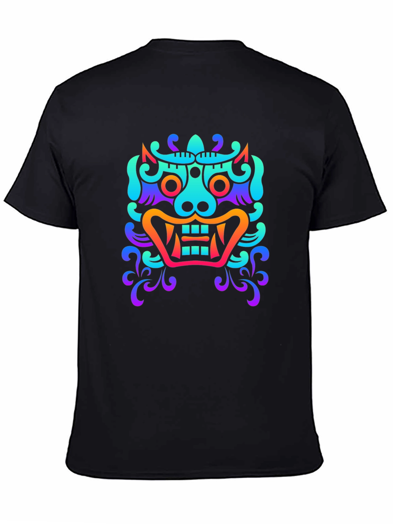 Vibrant Oni Mask Graphic Tee - Soft Black Cotton