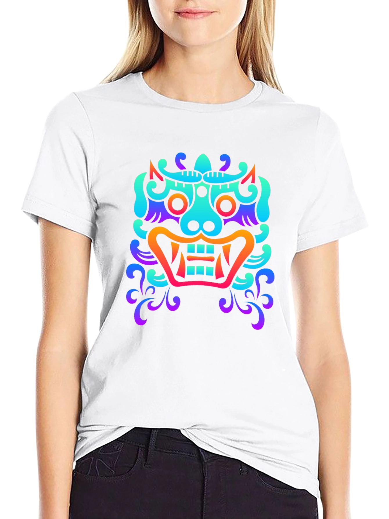Vibrant Oni Mask Graphic Tee - Soft Black Cotton