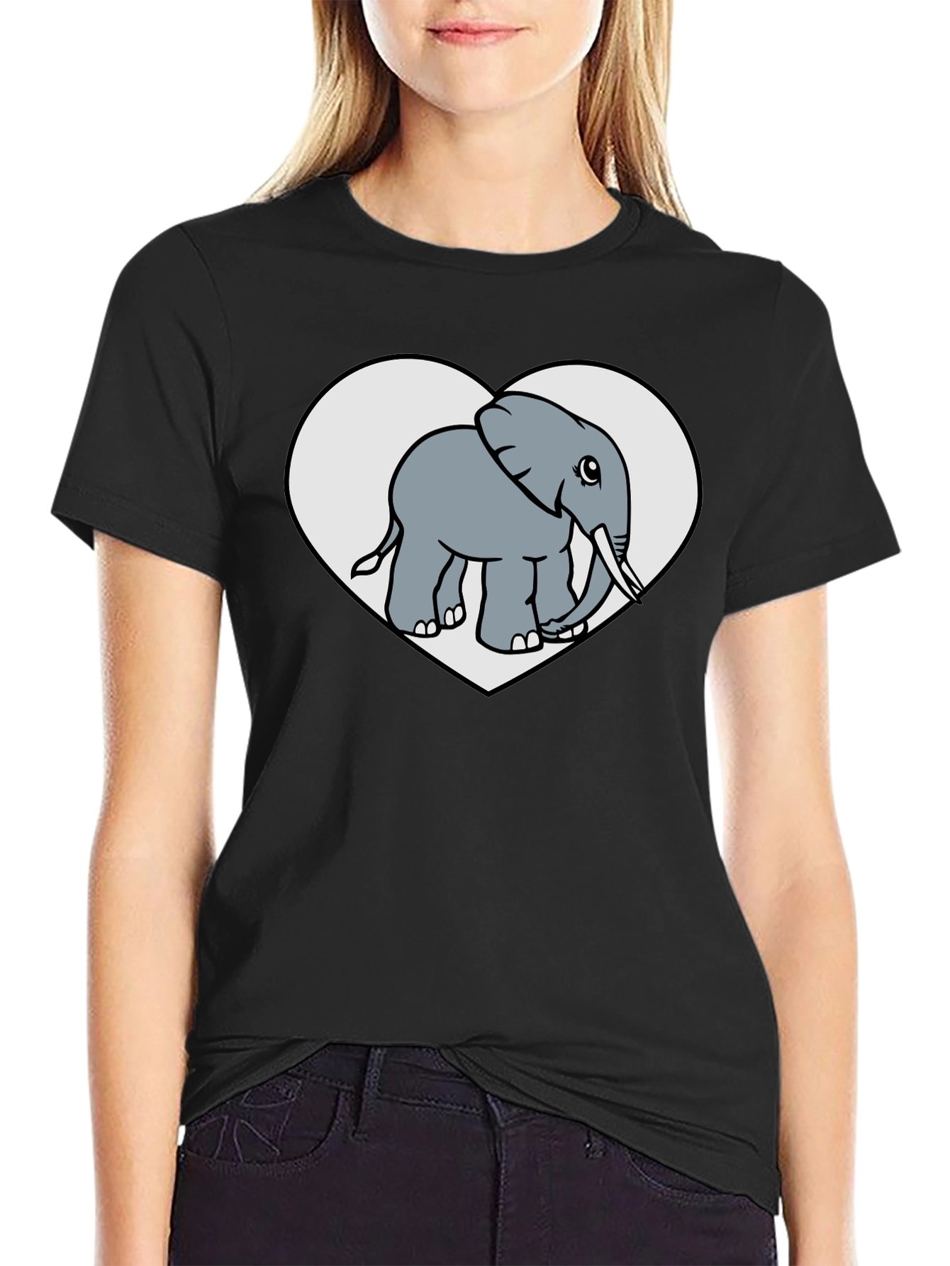 Elephant Heart Graphic Black T-Shirt