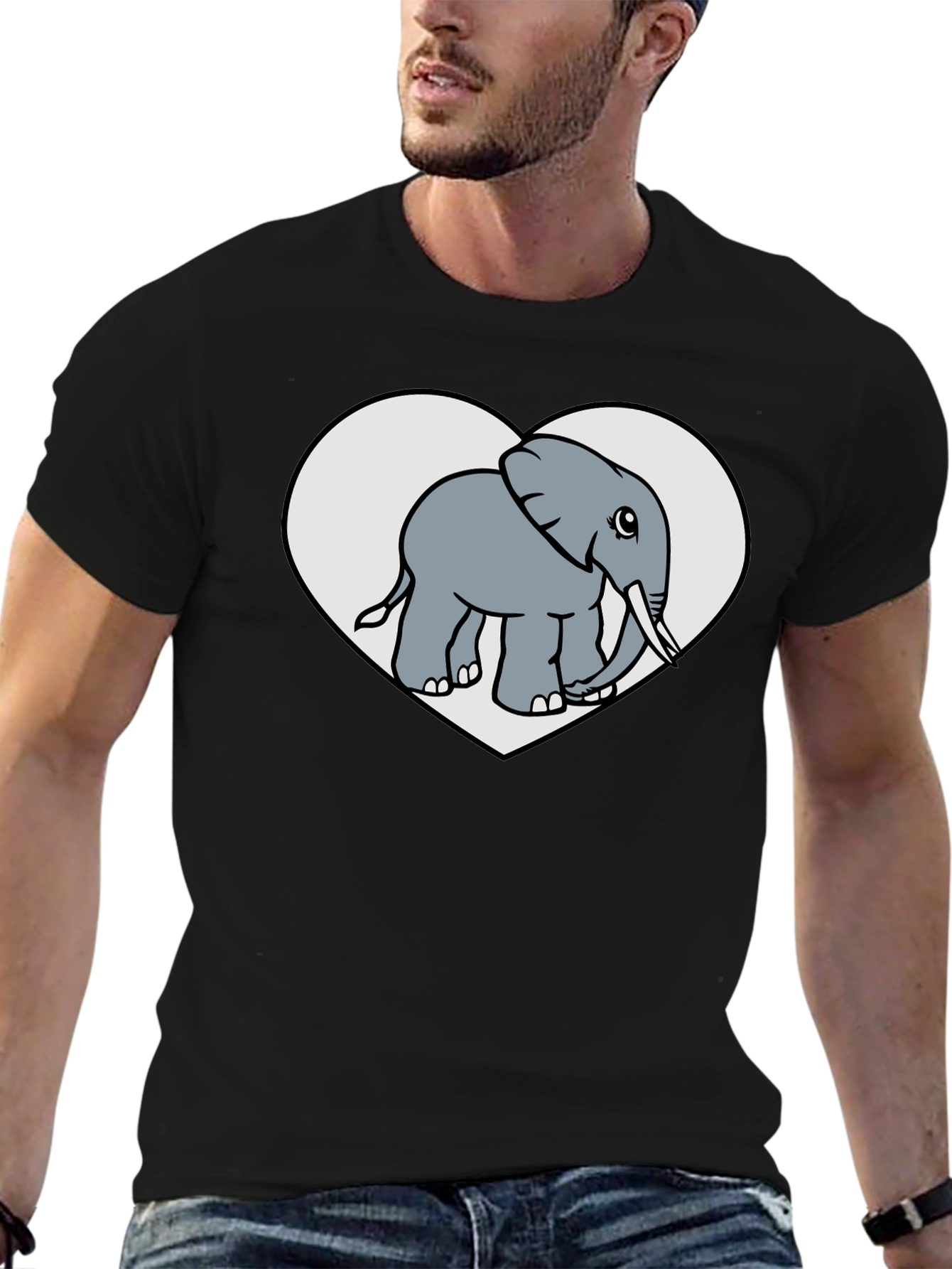 Elephant Heart Graphic Black T-Shirt