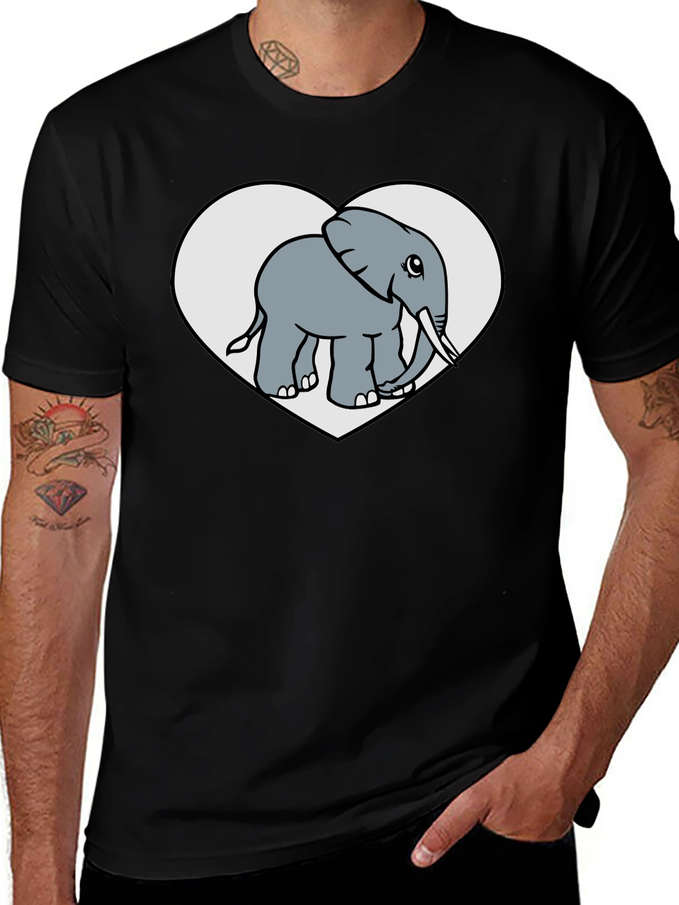 Elephant Heart Graphic Black T-Shirt
