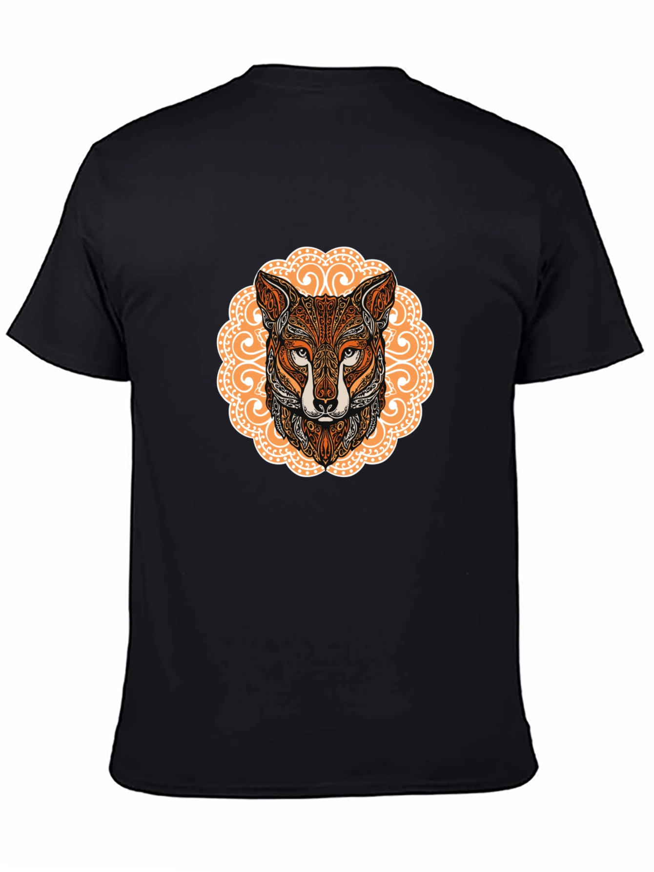 Ornate Fox Head Graphic Black T-Shirt