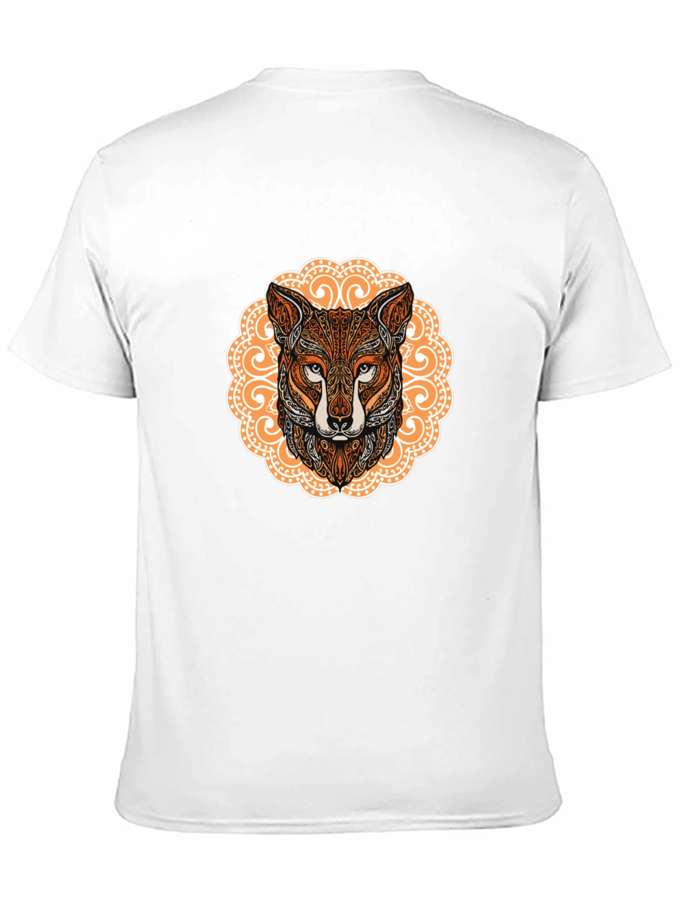 Ornate Fox Head Graphic Black T-Shirt