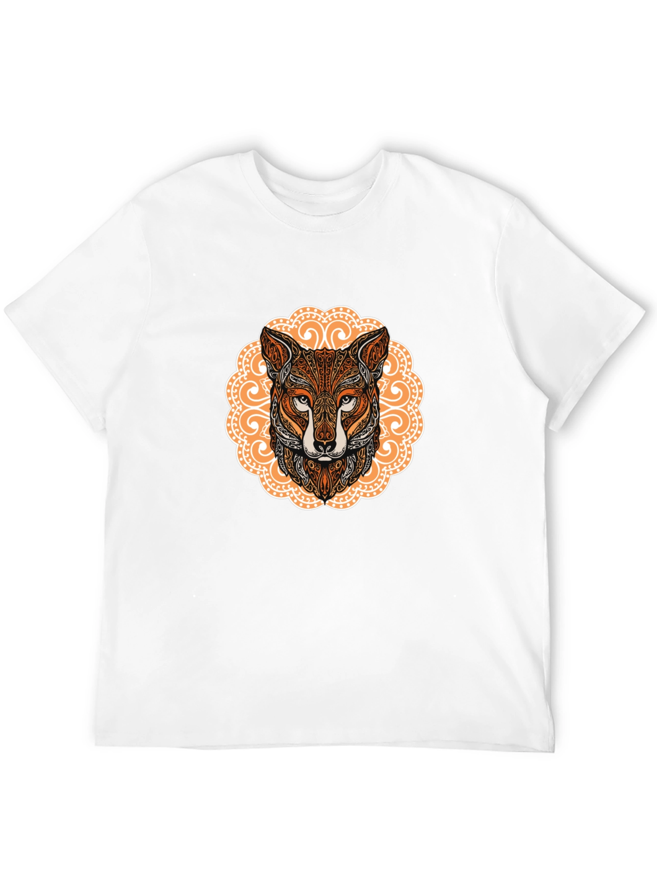 Ornate Fox Head Graphic Black T-Shirt
