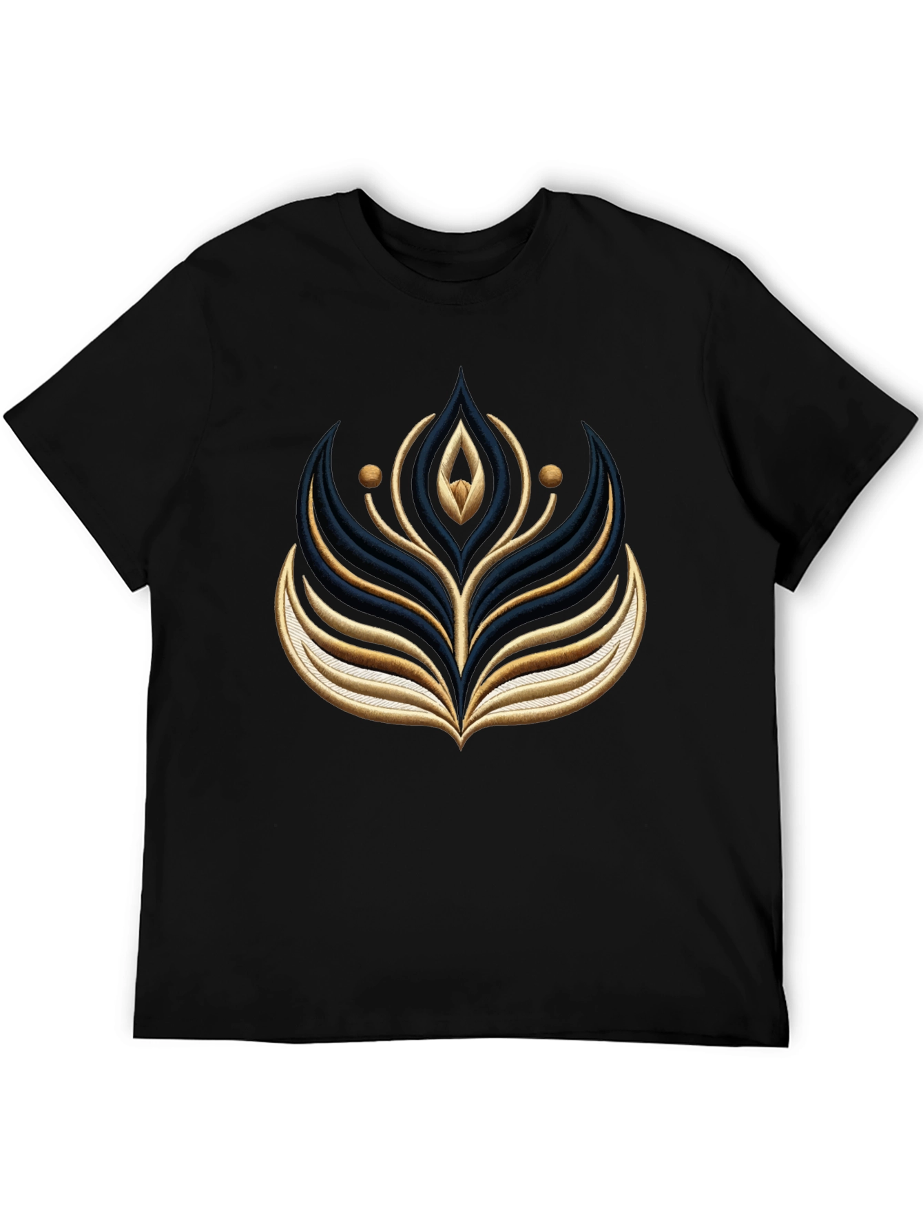 Black Graphic Tee with Embroidered Floral Design