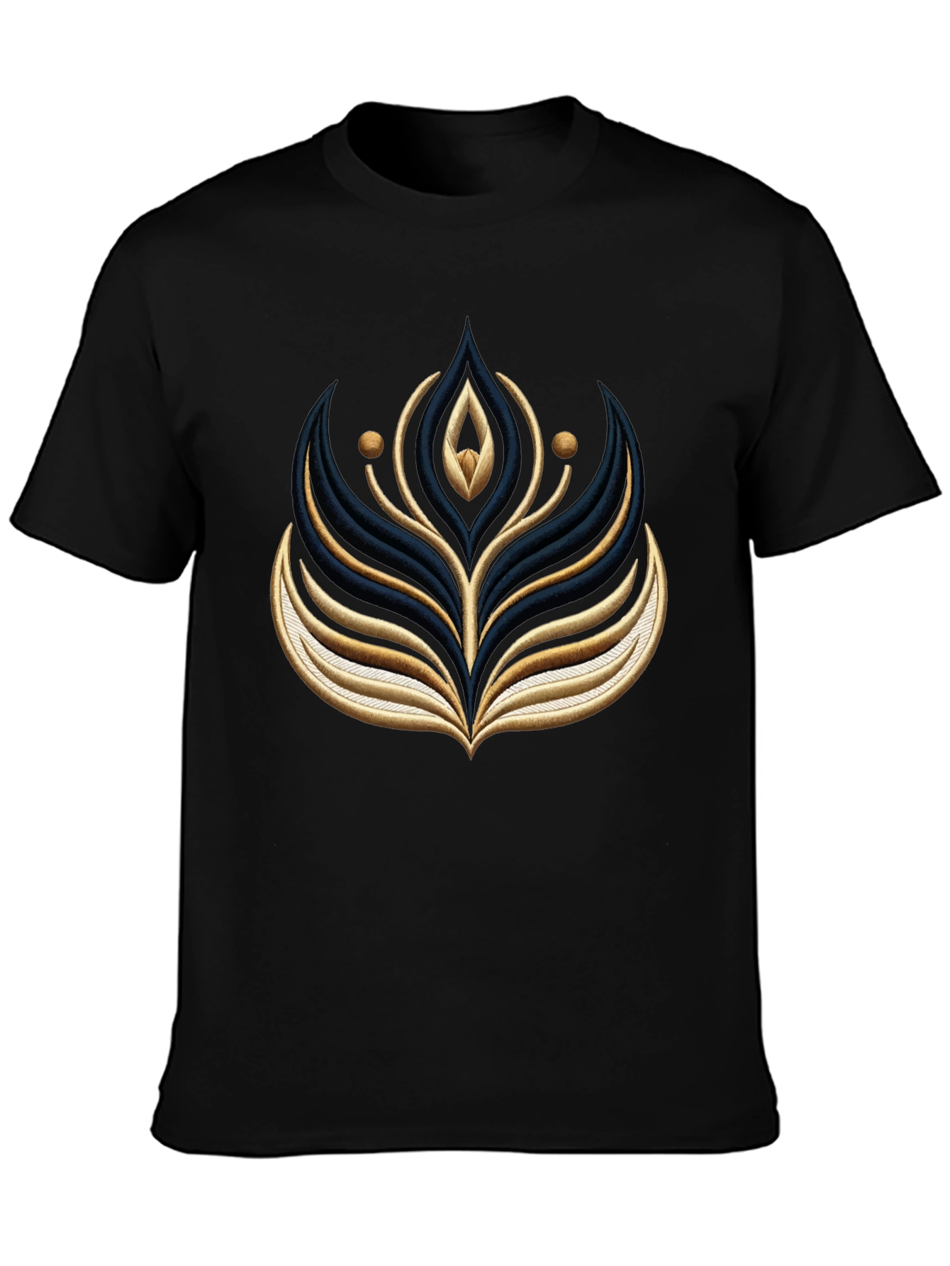 Black Graphic Tee with Embroidered Floral Design
