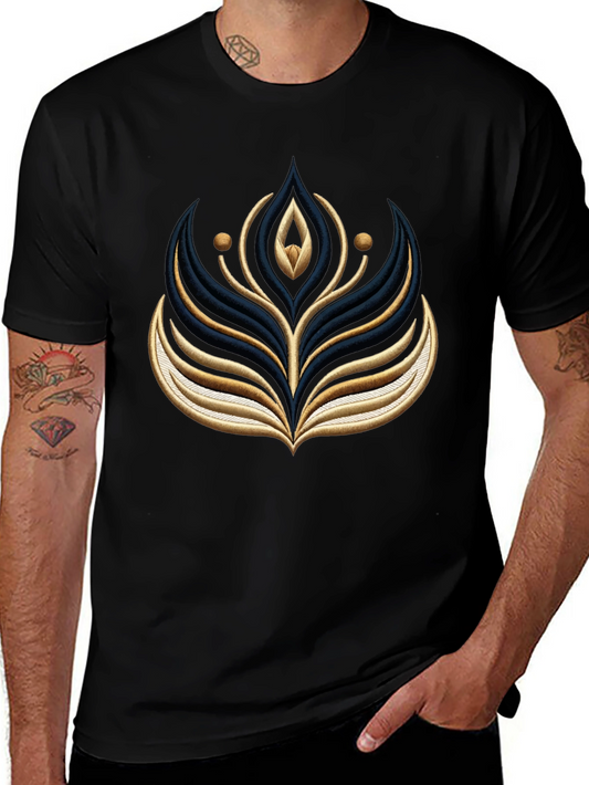 Black Graphic Tee with Embroidered Floral Design