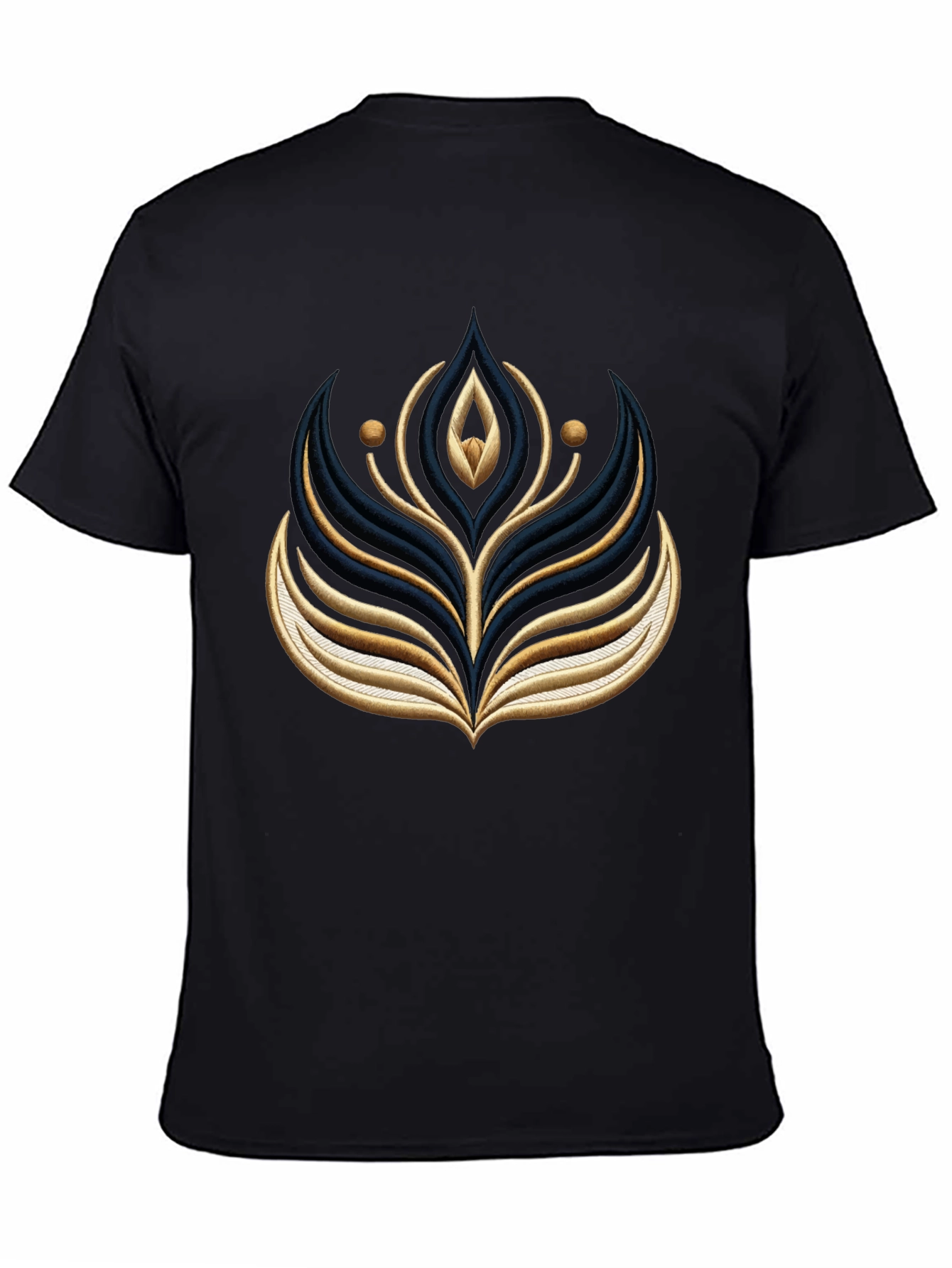 Black Graphic Tee with Embroidered Floral Design