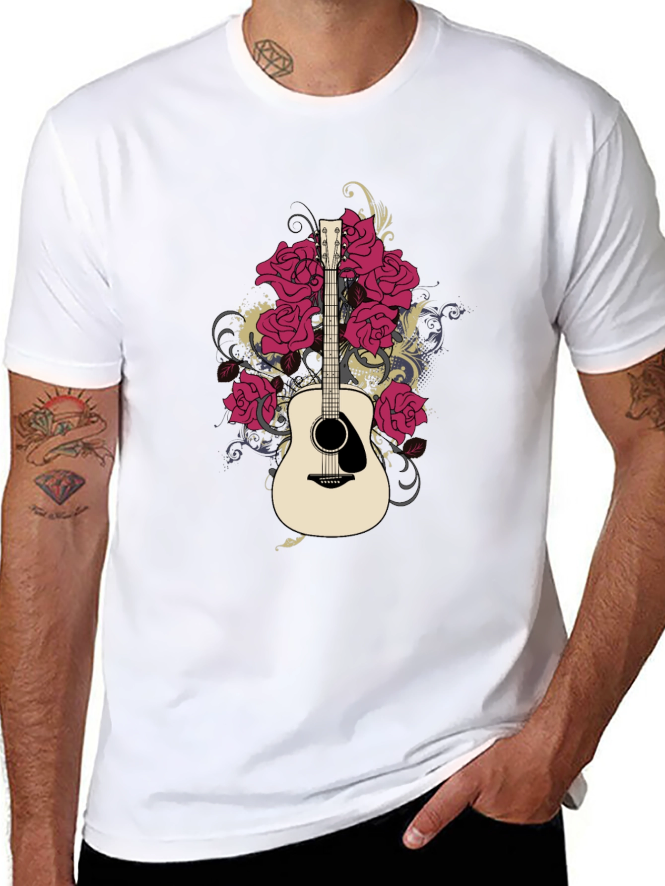 Guitar & Roses Graphic Black T-Shirt