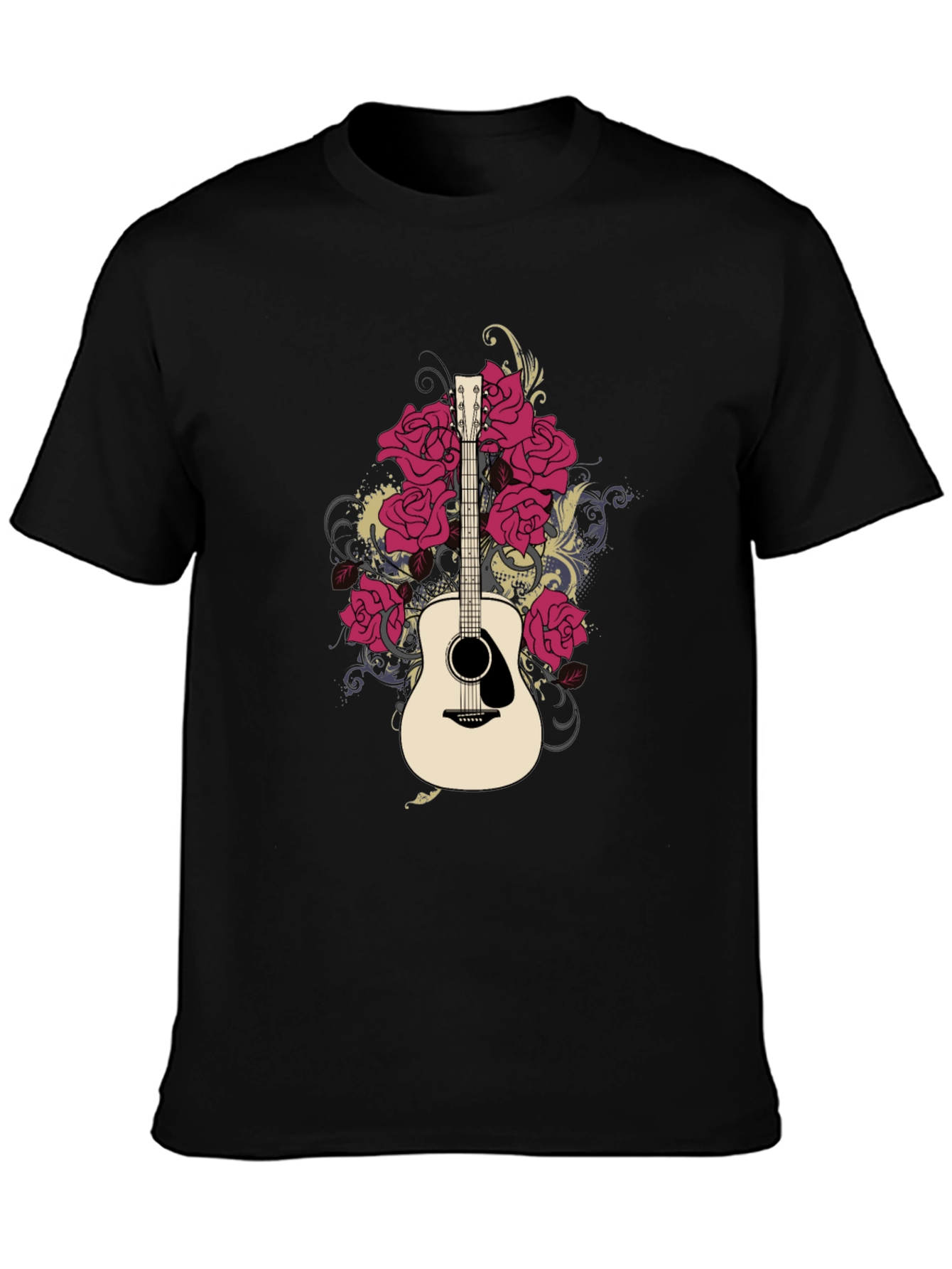 Guitar & Roses Graphic Black T-Shirt