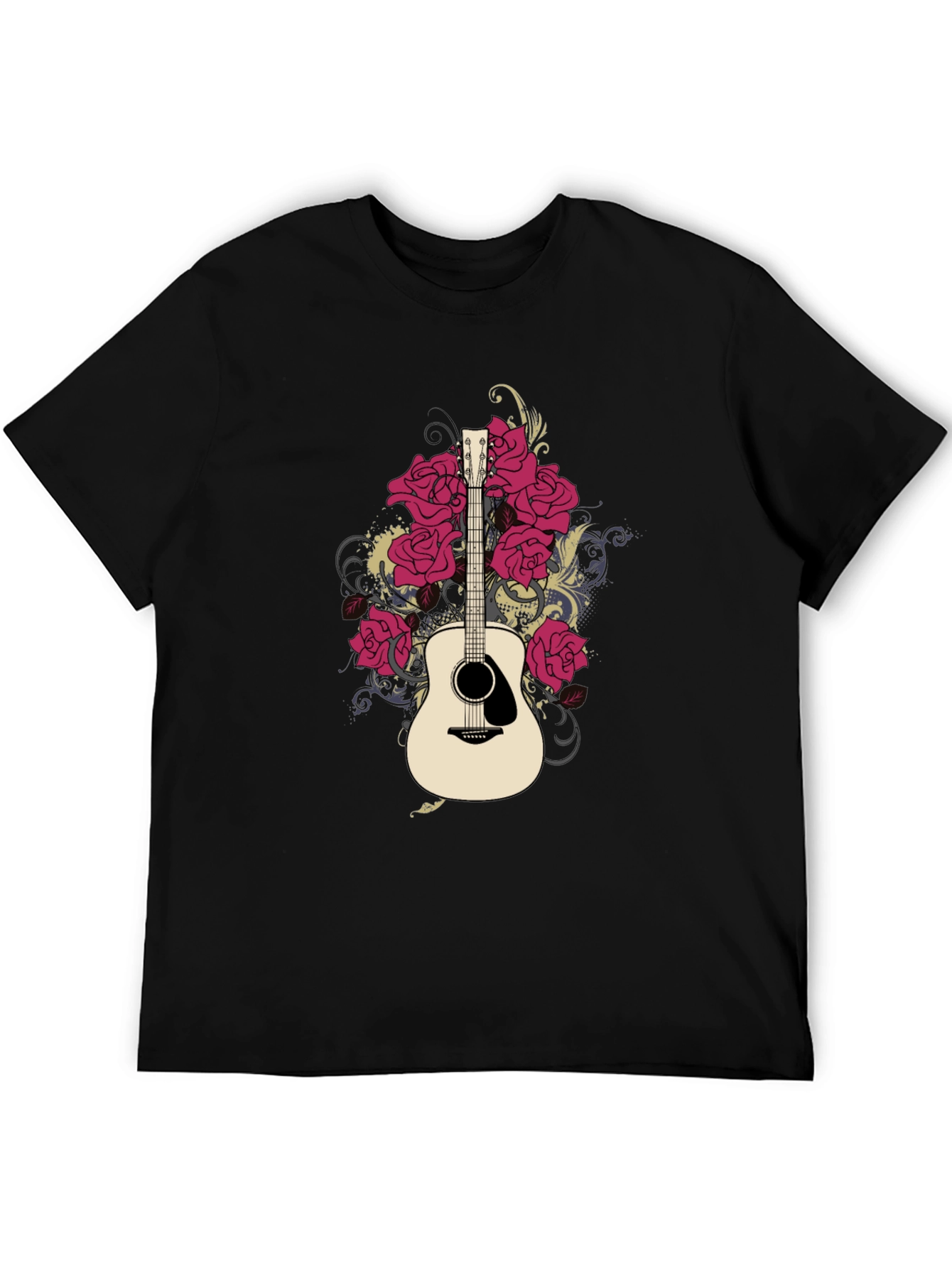 Guitar & Roses Graphic Black T-Shirt