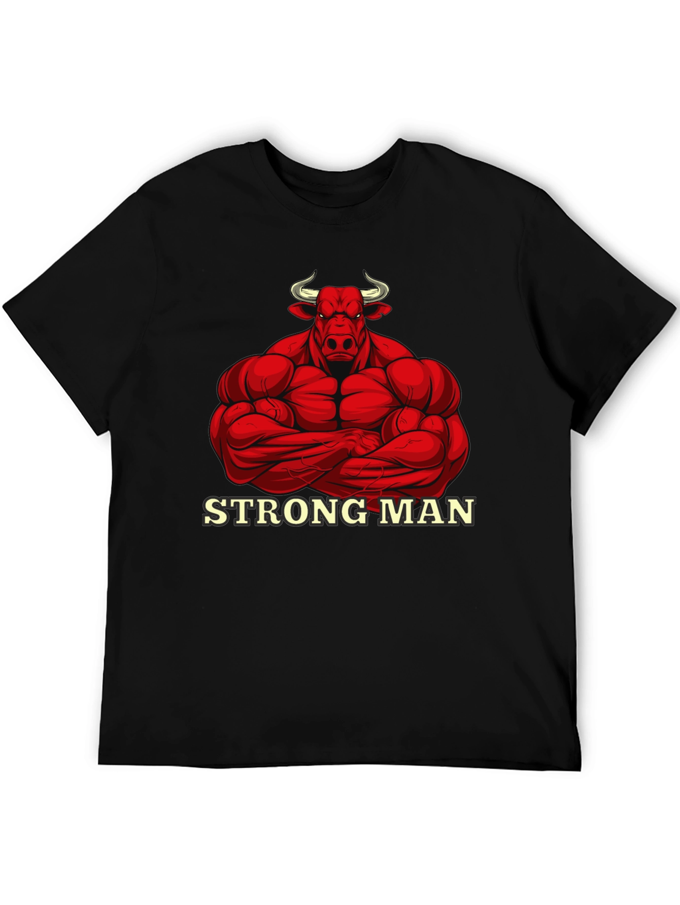 Strong Man Bull Graphic Black T-Shirt